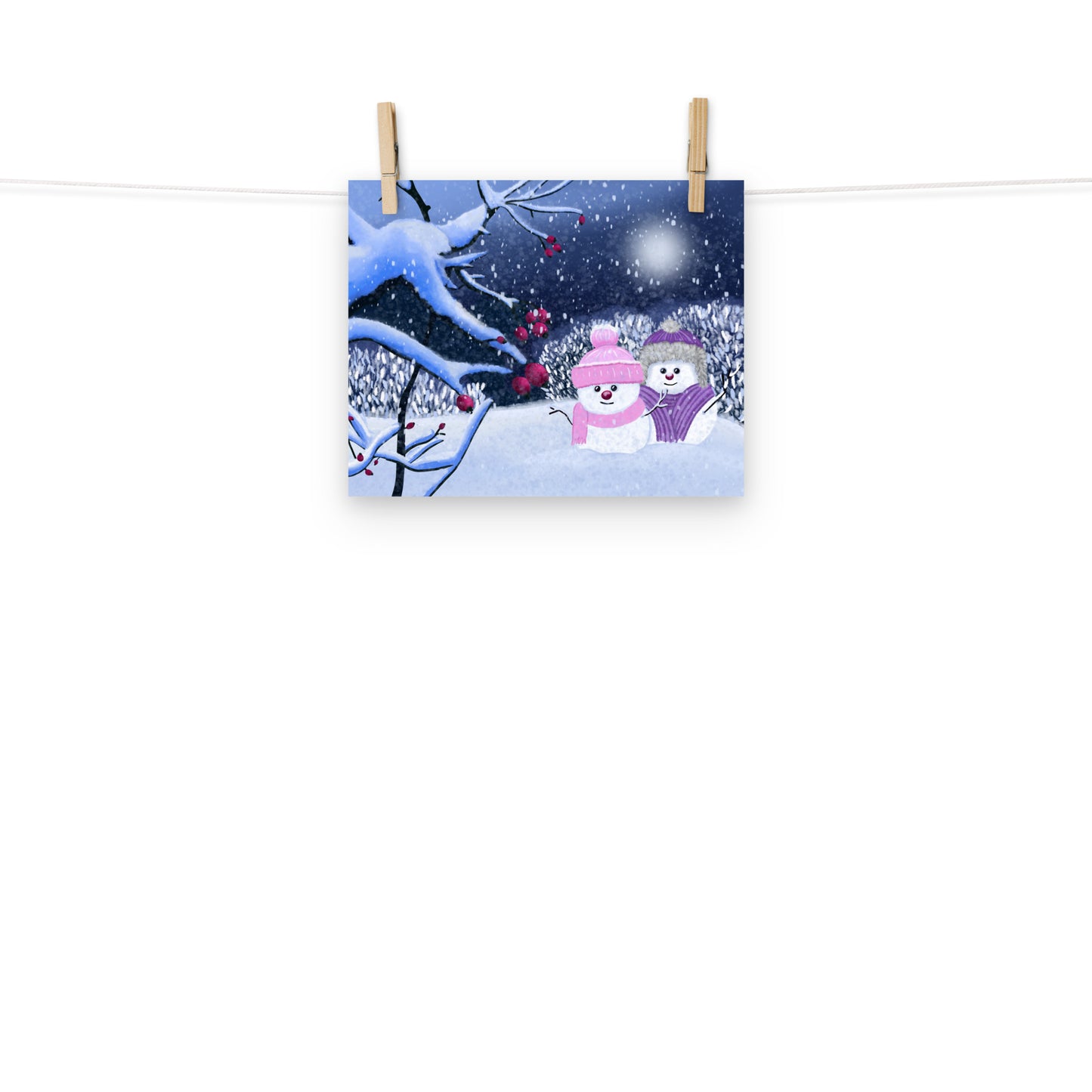 Snowman Winter Night Art Print: Whimsical Holiday Decor