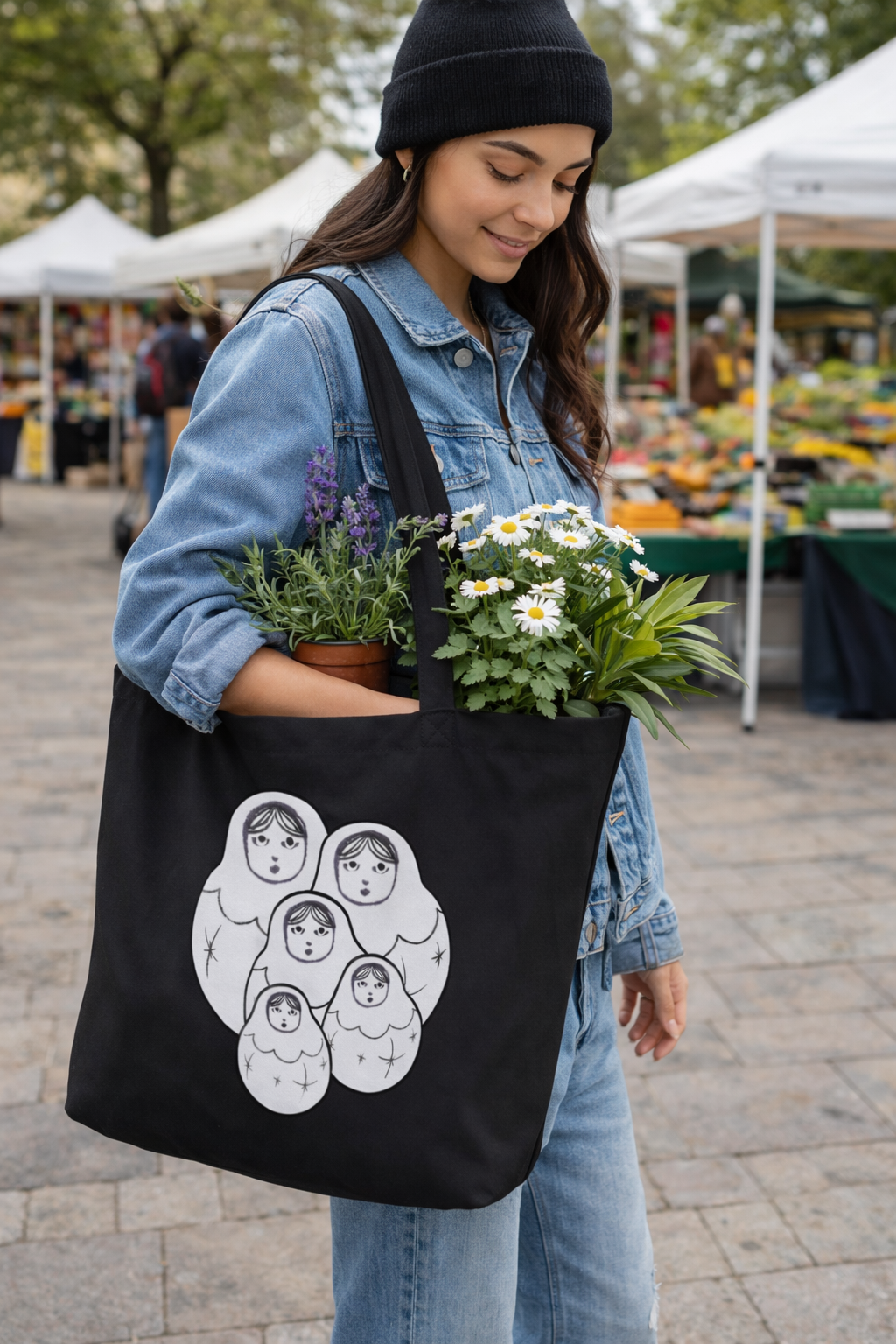 Russian Nesting Dolls Large Organic Cotton Tote Bag | Eco-Friendly & Reusable