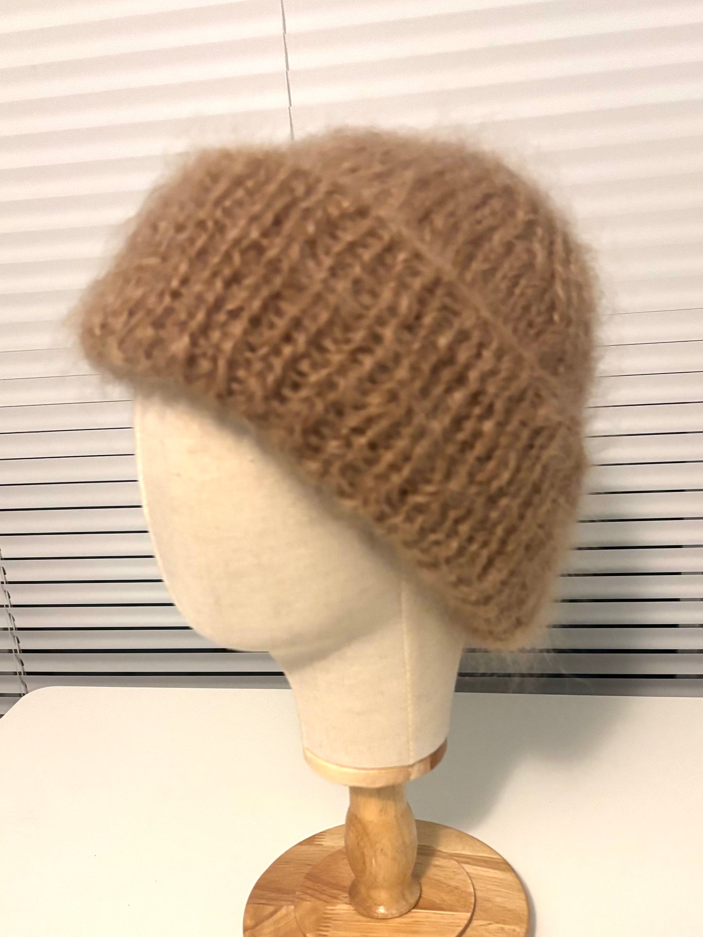 Beige Mohair Toque | Hand-Knit in Canada | Oversized Cuff Winter Hat
