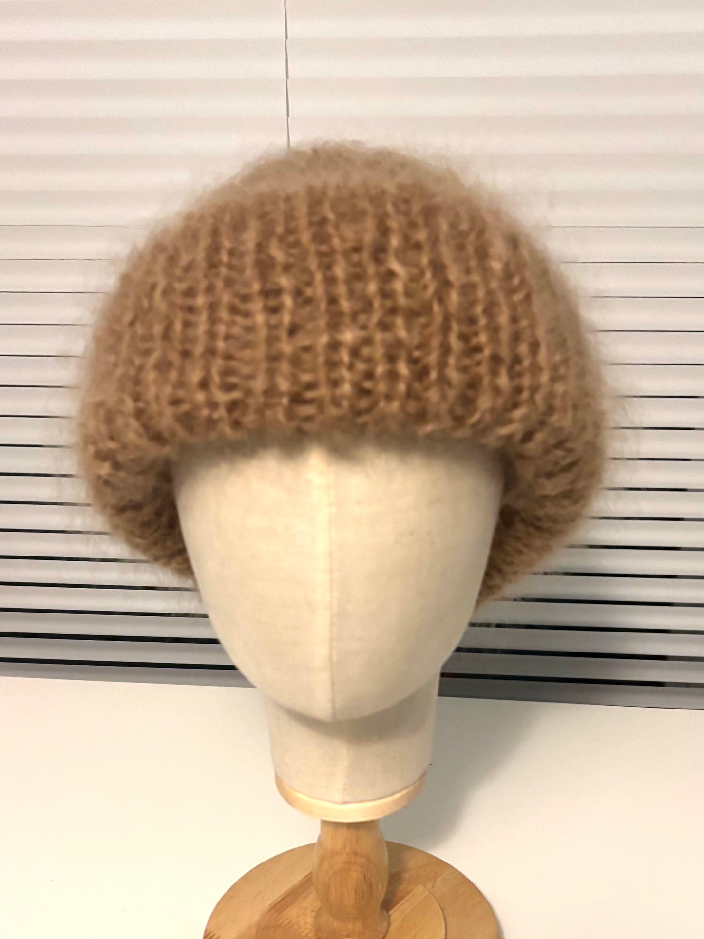 Beige Mohair Toque | Hand-Knit in Canada | Oversized Cuff Winter Hat