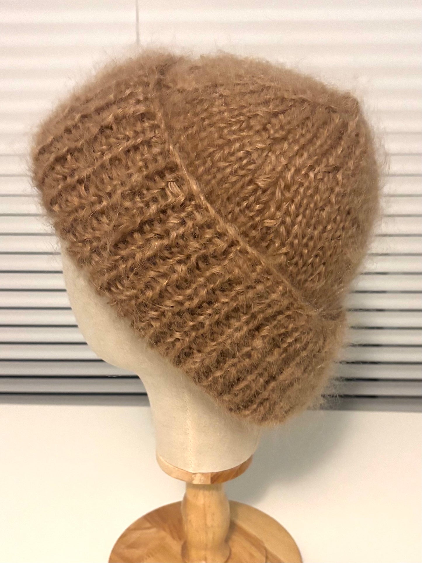 Beige Mohair Toque | Hand-Knit in Canada | Oversized Cuff Winter Hat