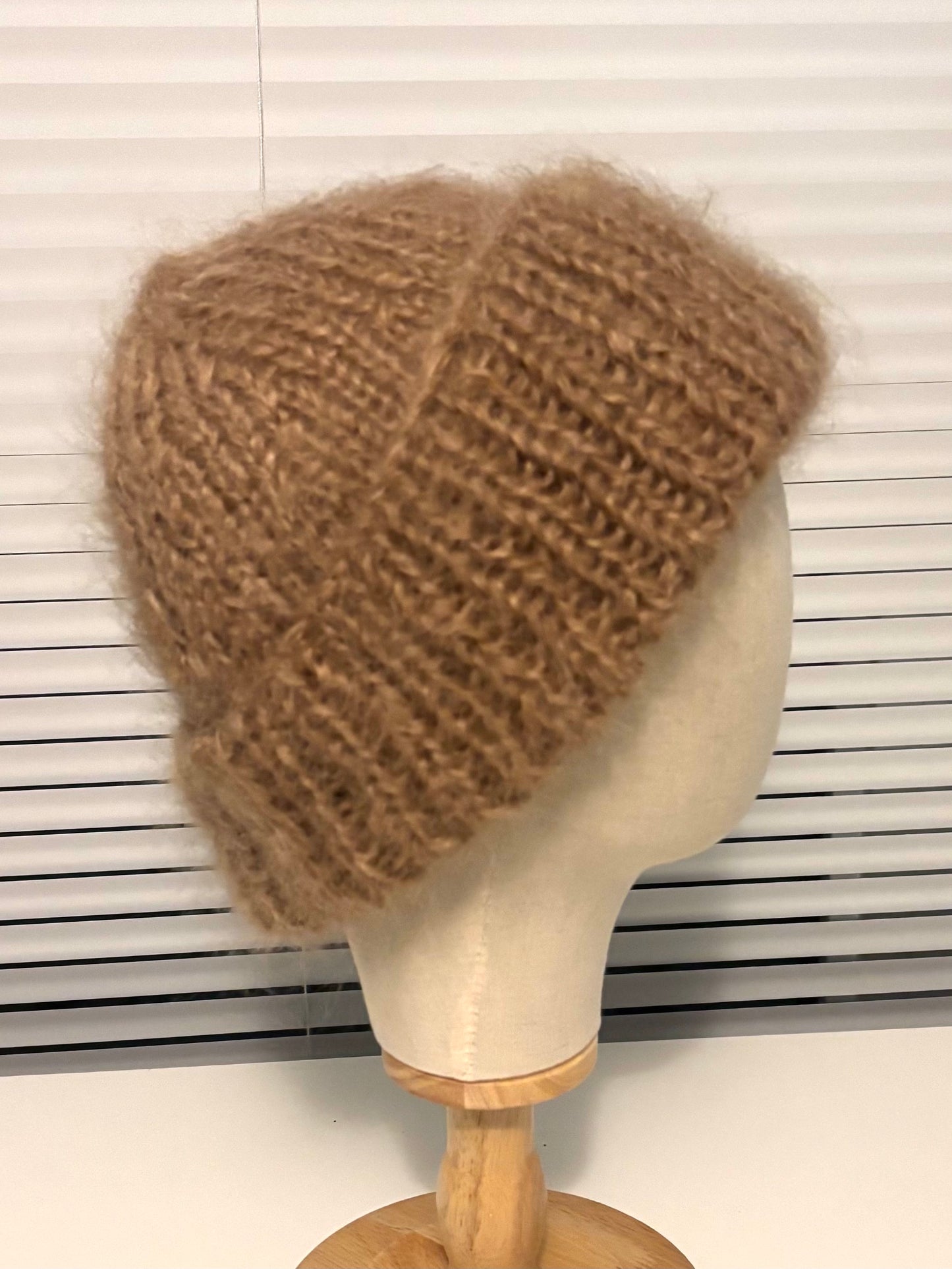 Beige Mohair Toque | Hand-Knit in Canada | Oversized Cuff Winter Hat
