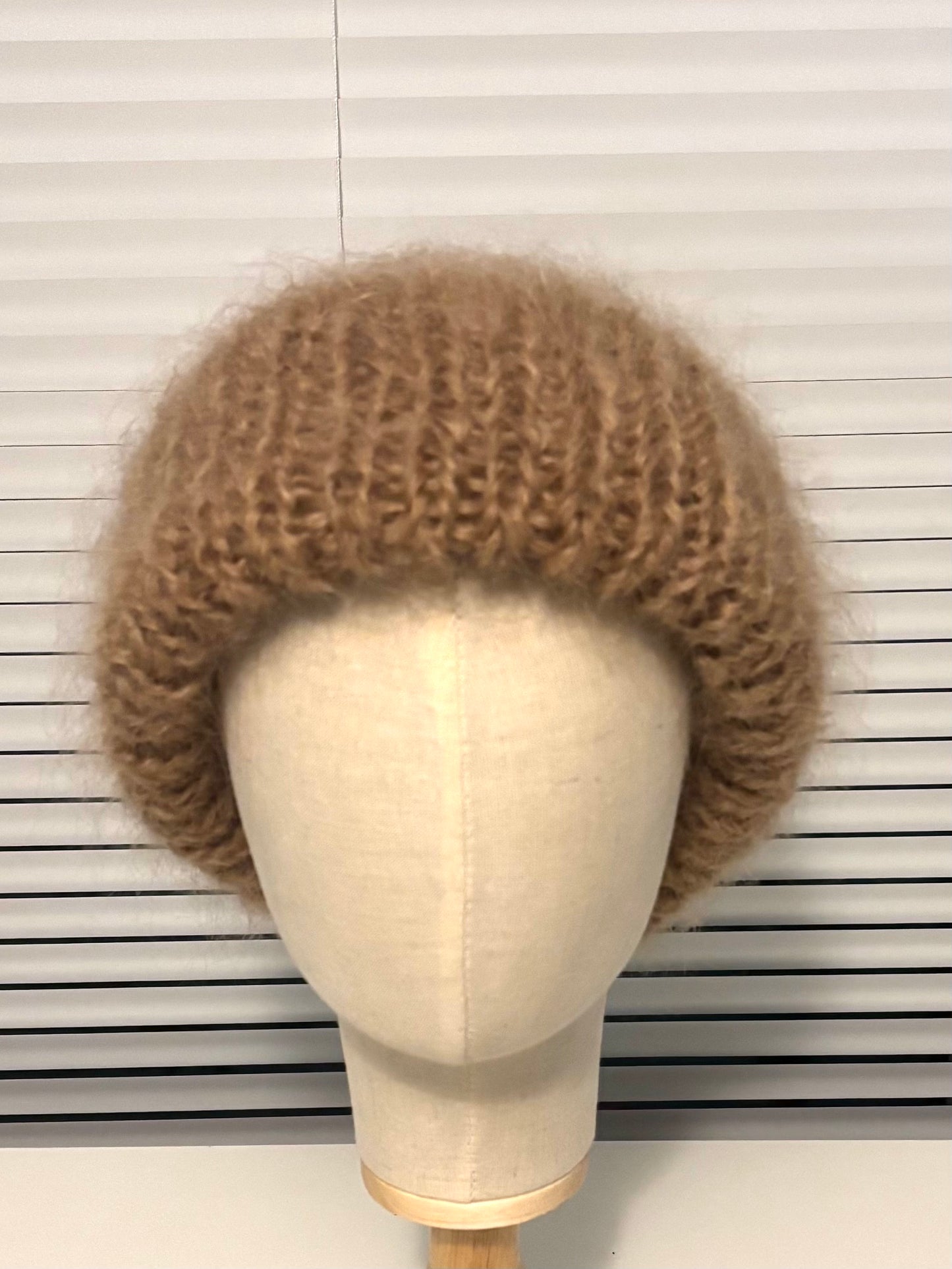Beige Mohair Toque | Hand-Knit in Canada | Oversized Cuff Winter Hat