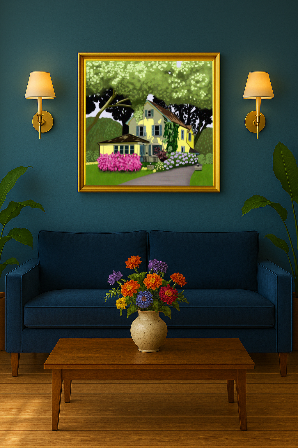 Yellow Cottage Garden Art Print | Hand-Painted Summer Home Wall Decor