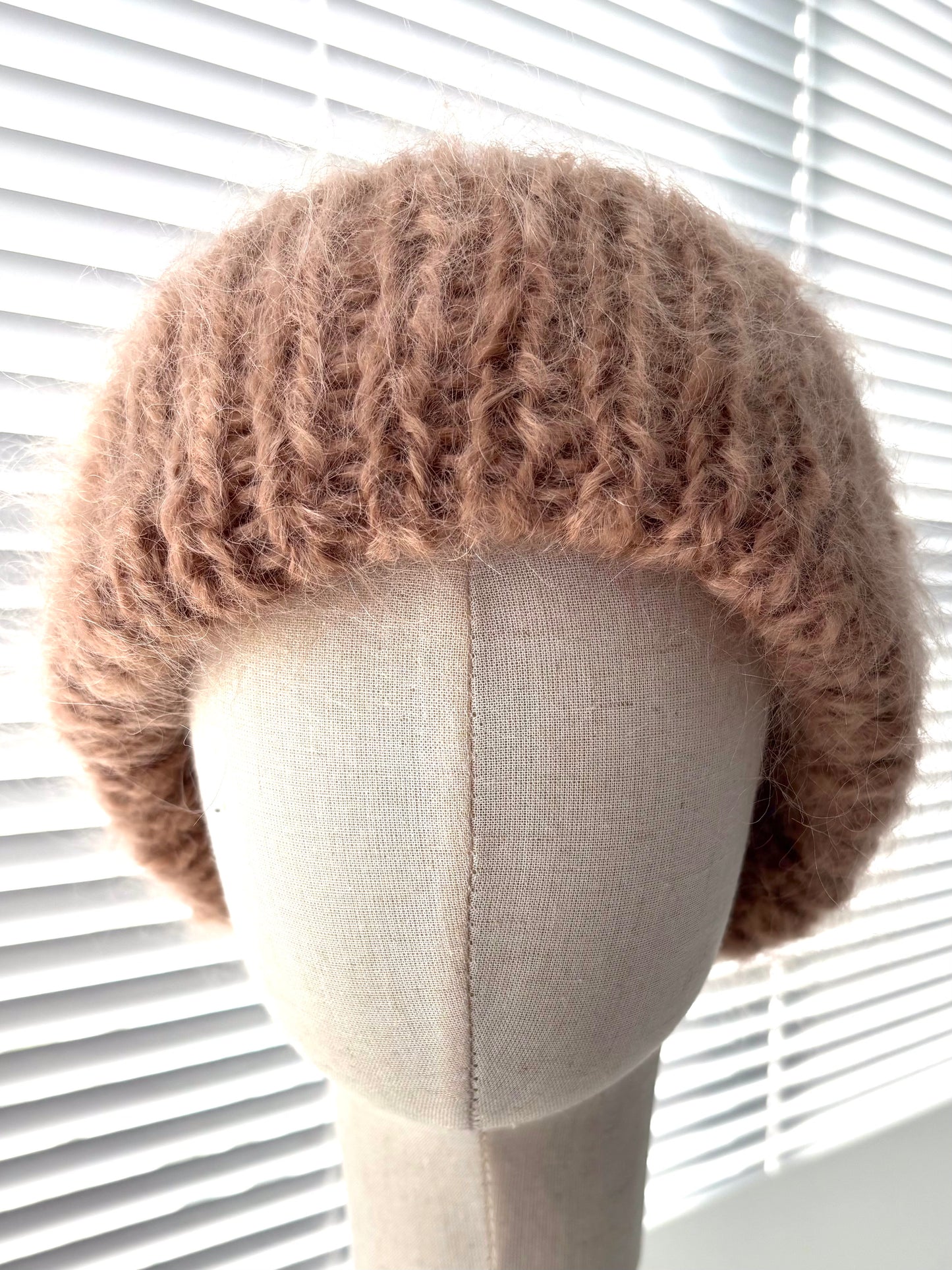 Beige Mohair Toque | Hand-Knit in Canada | Oversized Cuff Winter Hat