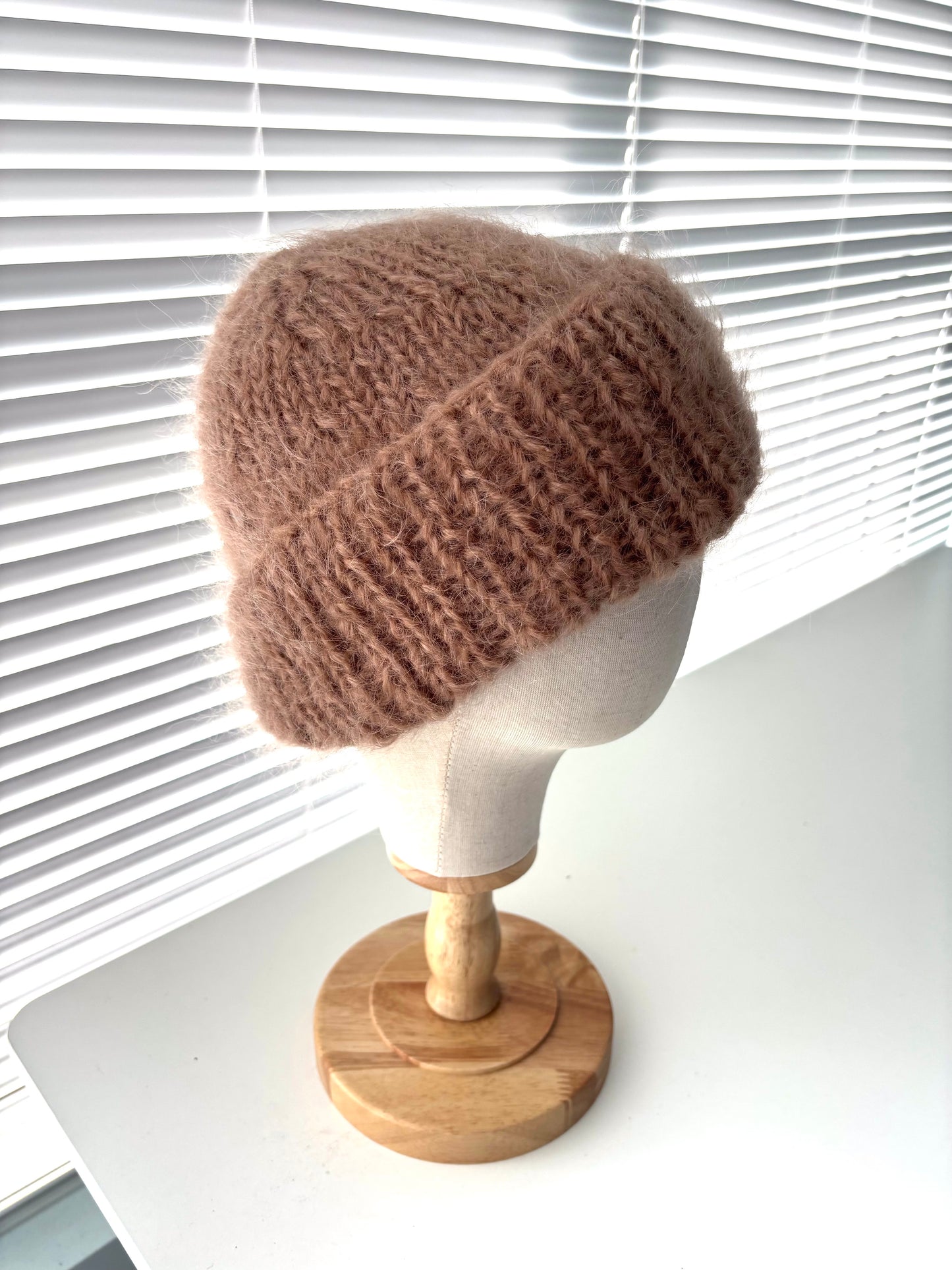 Beige Mohair Toque | Hand-Knit in Canada | Oversized Cuff Winter Hat