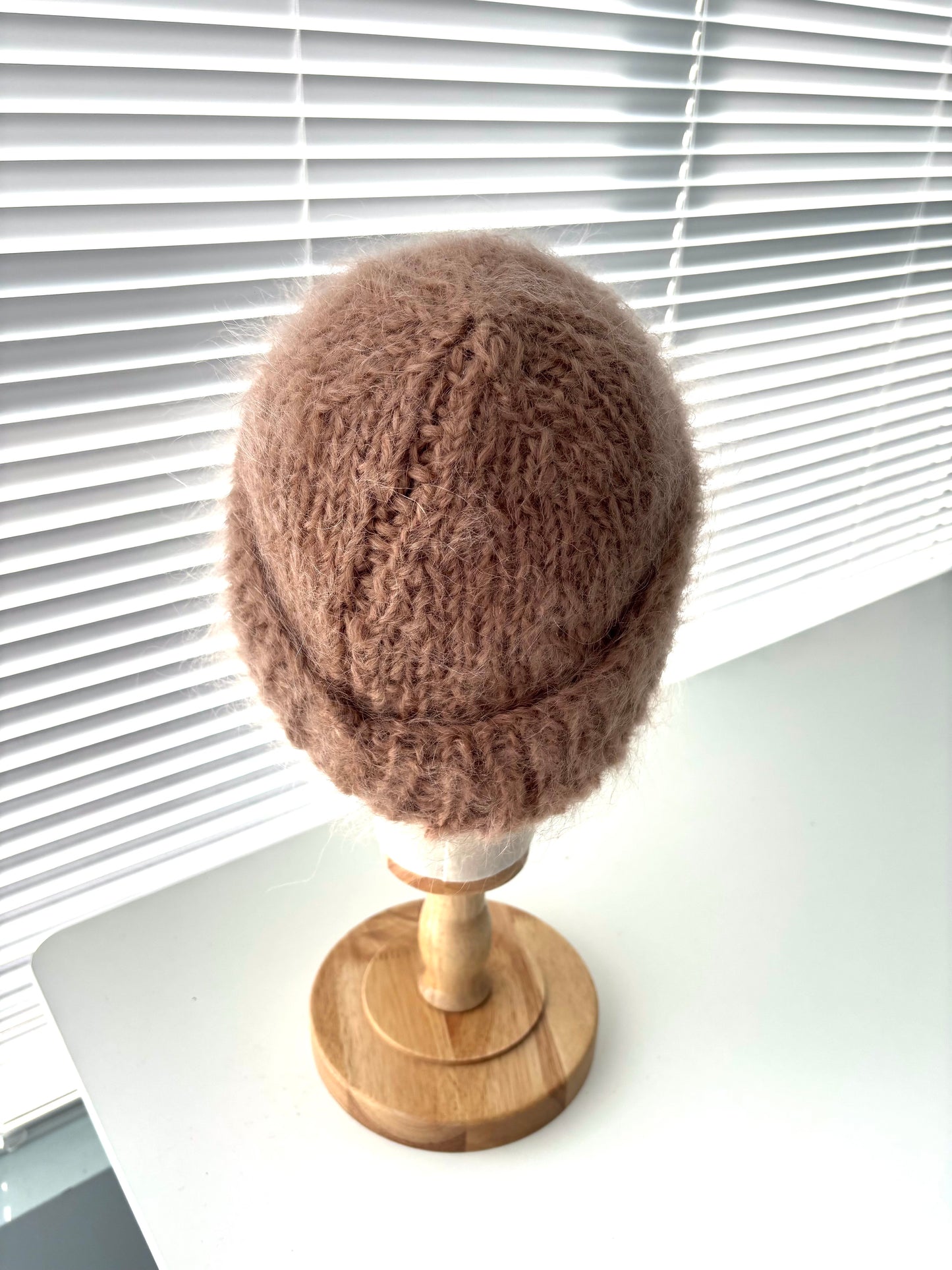 Beige Mohair Toque | Hand-Knit in Canada | Oversized Cuff Winter Hat