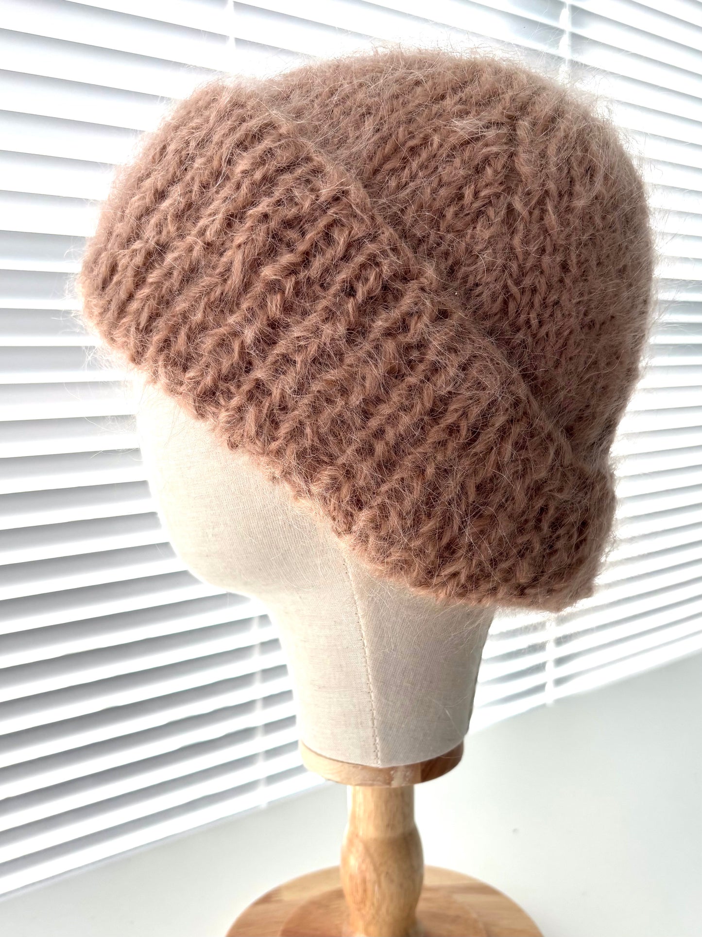 Beige Mohair Toque | Hand-Knit in Canada | Oversized Cuff Winter Hat