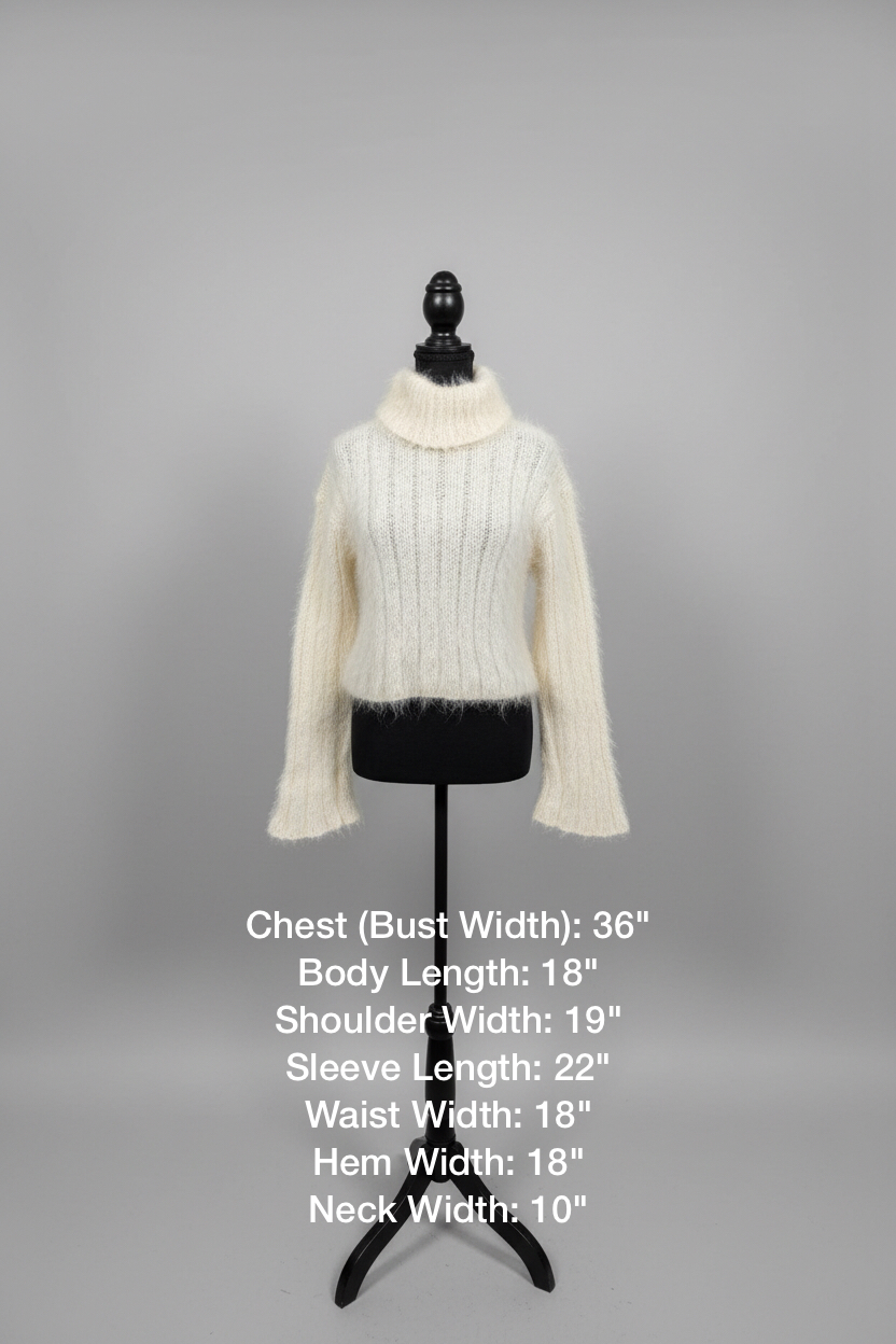 Hand-Knit Cream Mohair Turtleneck Sweater