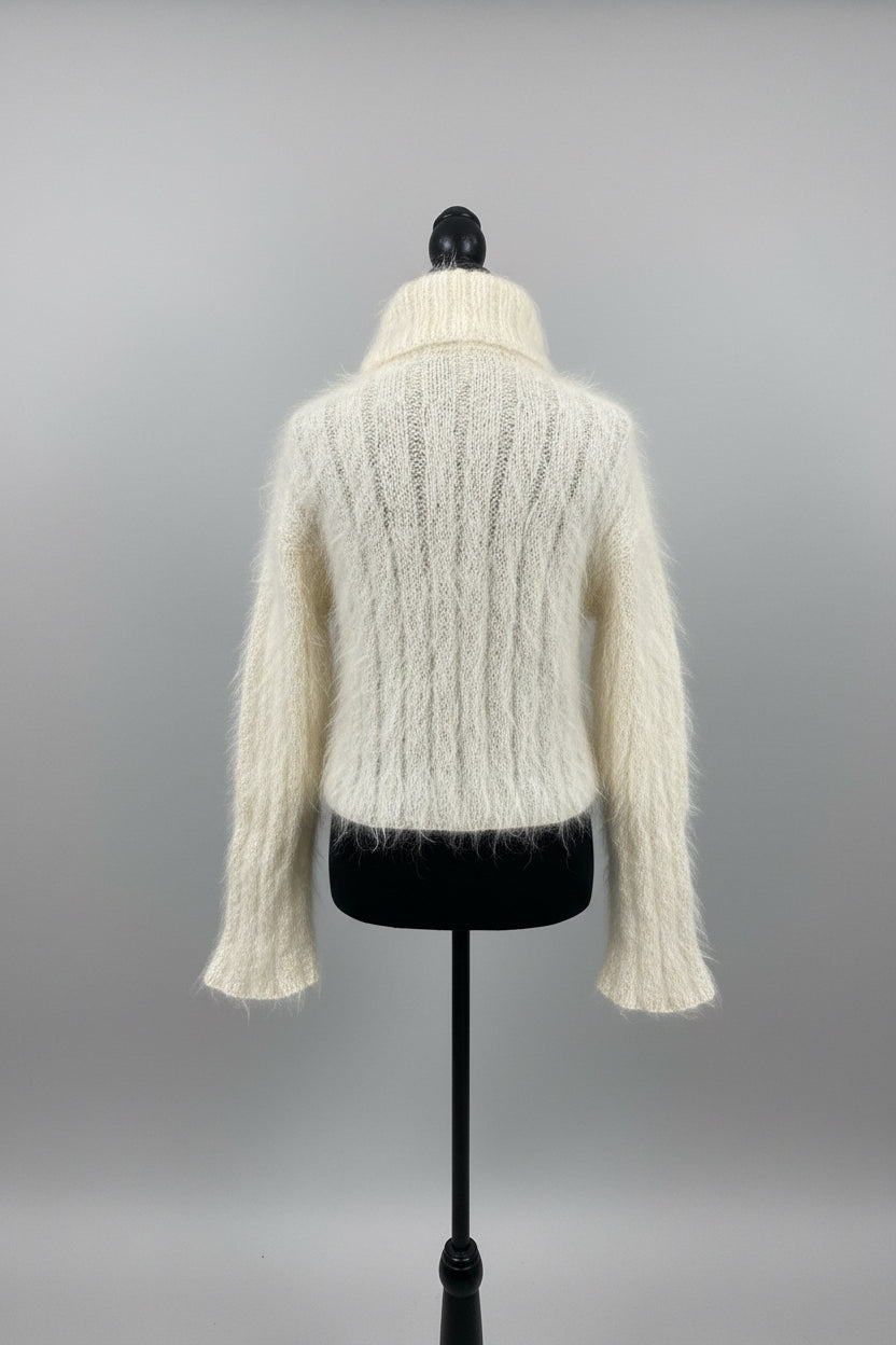 Hand-Knit Cream Mohair Turtleneck Sweater