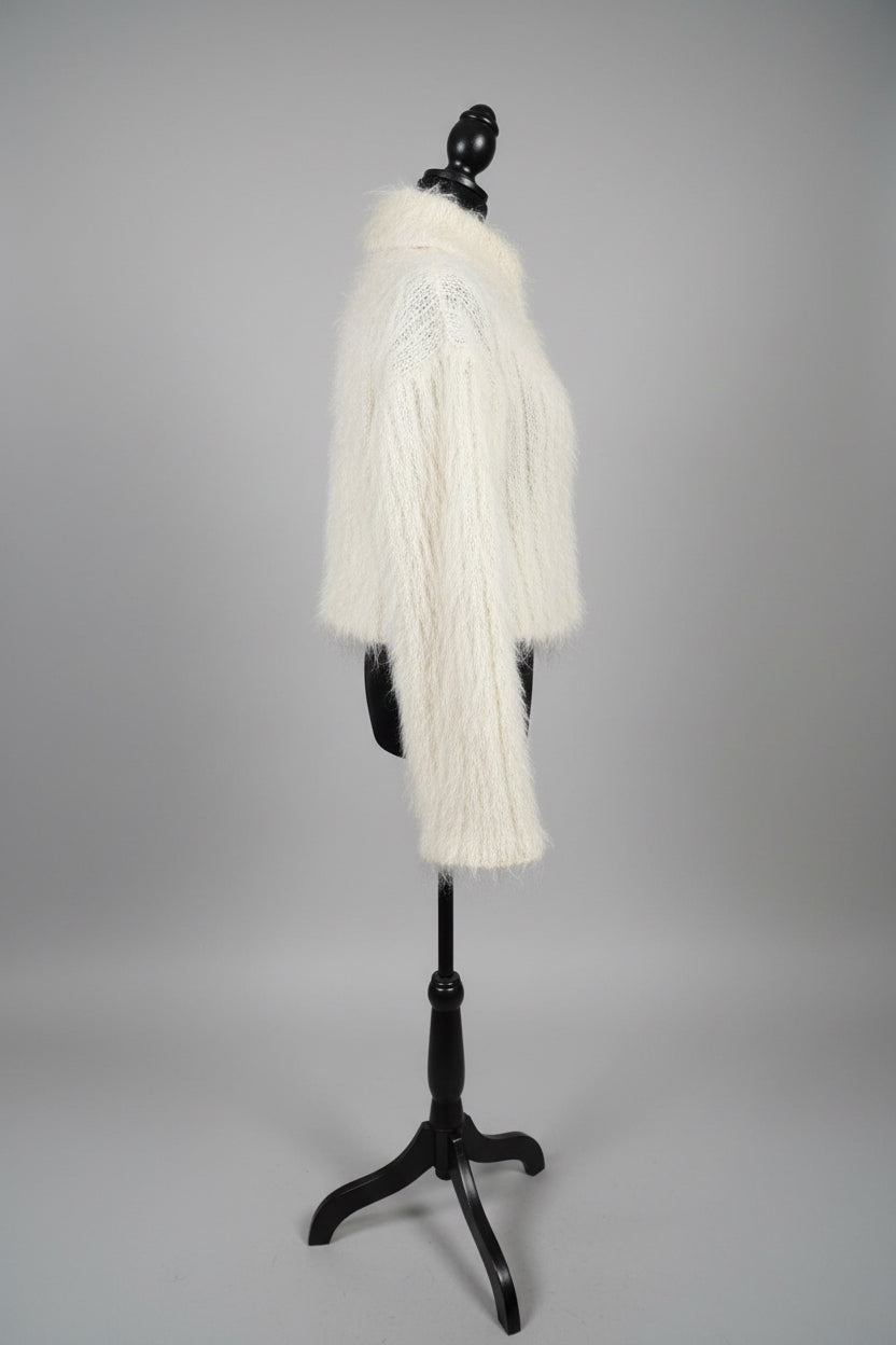 Hand-Knit Cream Mohair Turtleneck Sweater