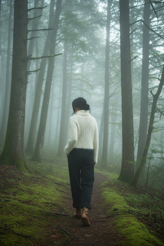 Hand-Knit Cream Mohair Turtleneck Sweater