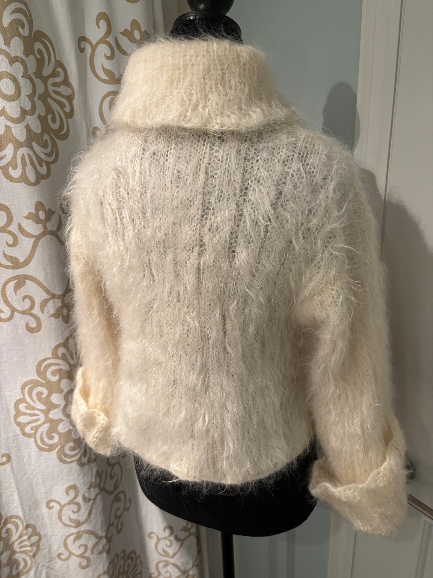 Hand-Knit Cream Mohair Turtleneck Sweater