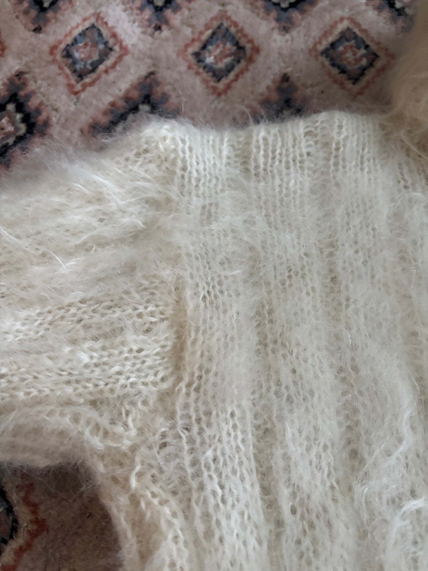 Hand-Knit Cream Mohair Turtleneck Sweater