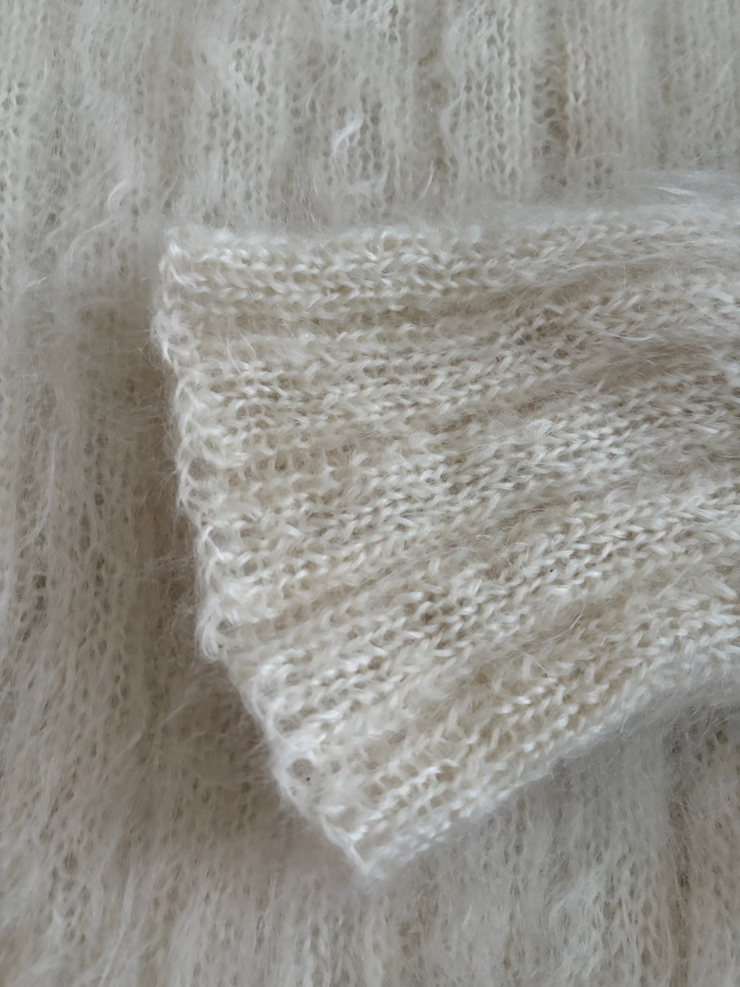 Hand-Knit Cream Mohair Turtleneck Sweater