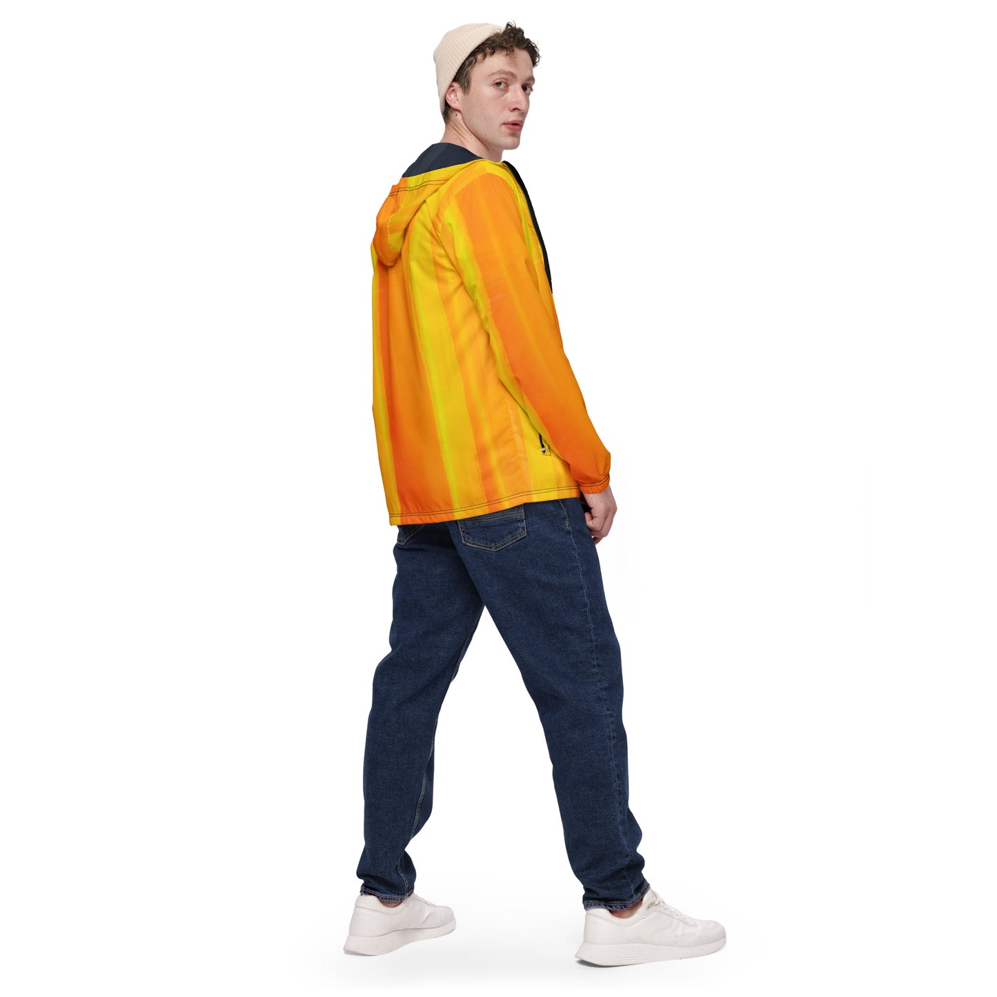 Yellow and Indigo Water-Resistant Windbreaker: Men's Lightweight Mesh-Lined Jacket