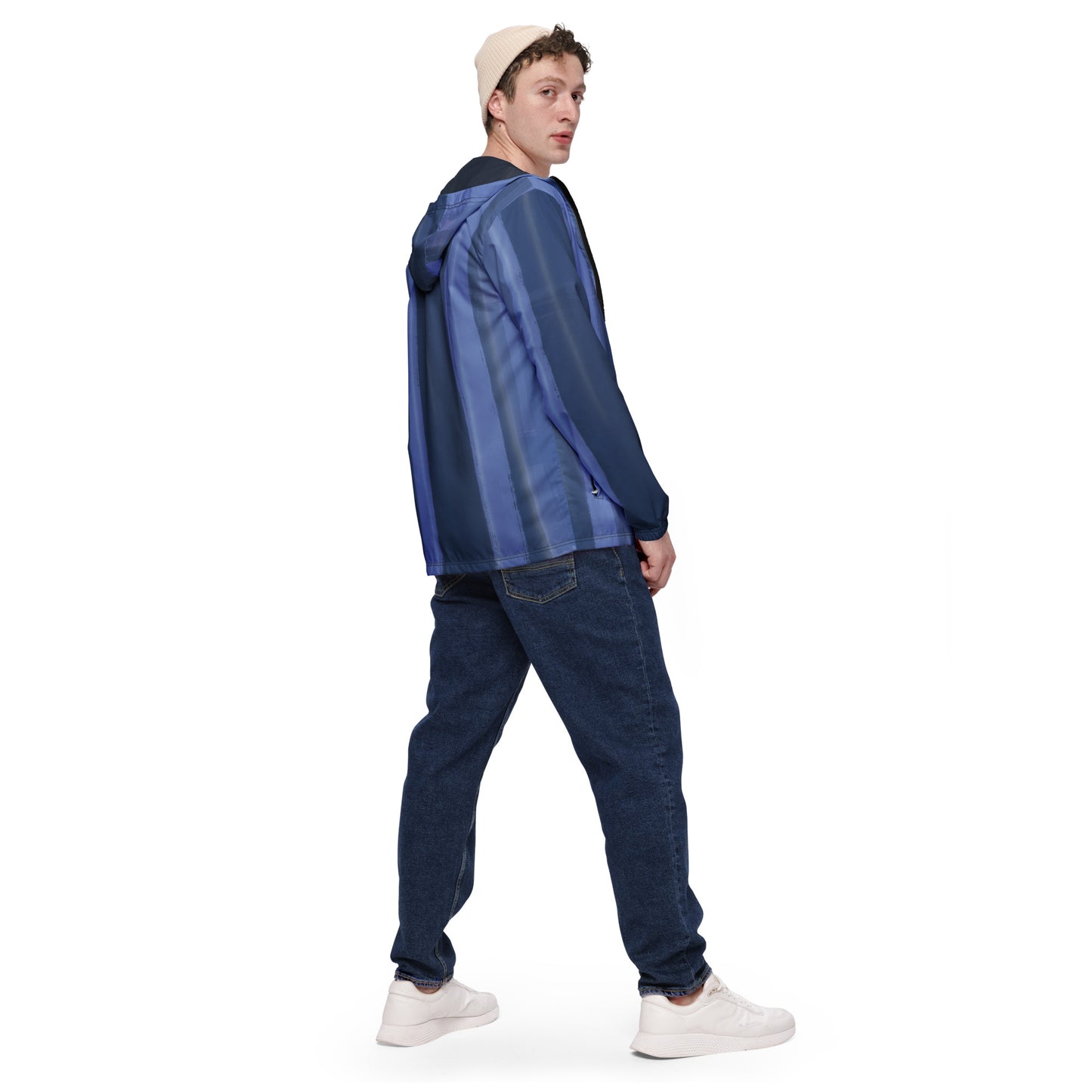 Blue and Indigo Water-Resistant Windbreaker: Men's Lightweight Mesh-Lined Jacket