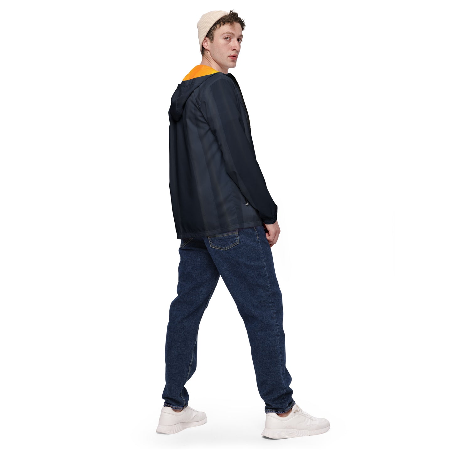 Indigo and Yellow Water-Resistant Windbreaker: Men's Lightweight Mesh-Lined Jacket