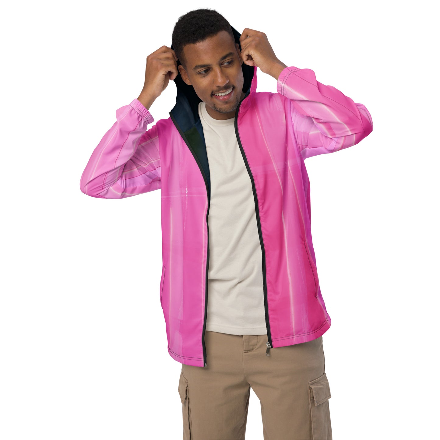 Pink Water-Resistant Windbreaker: Men's Lightweight Mesh-Lined Jacket