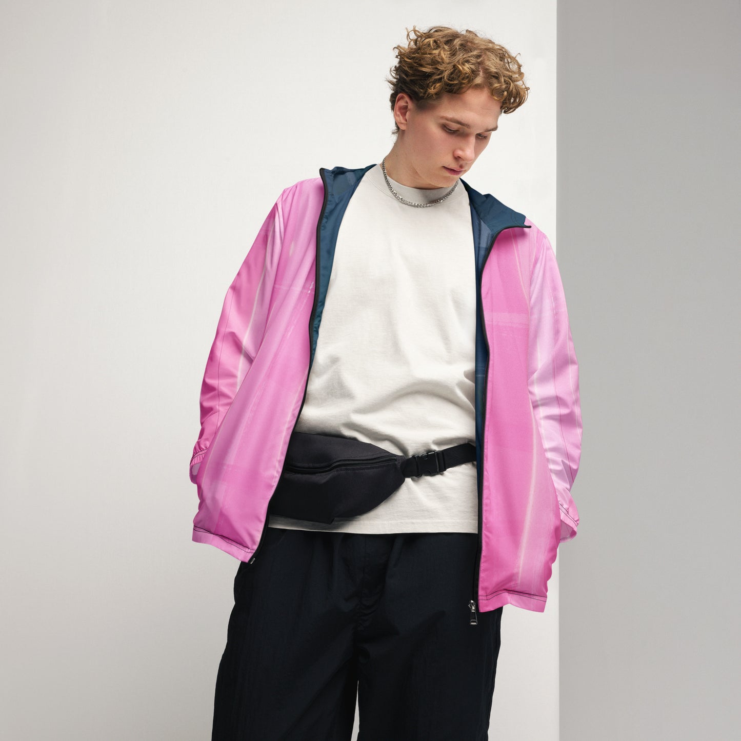 Pink Water-Resistant Windbreaker: Men's Lightweight Mesh-Lined Jacket