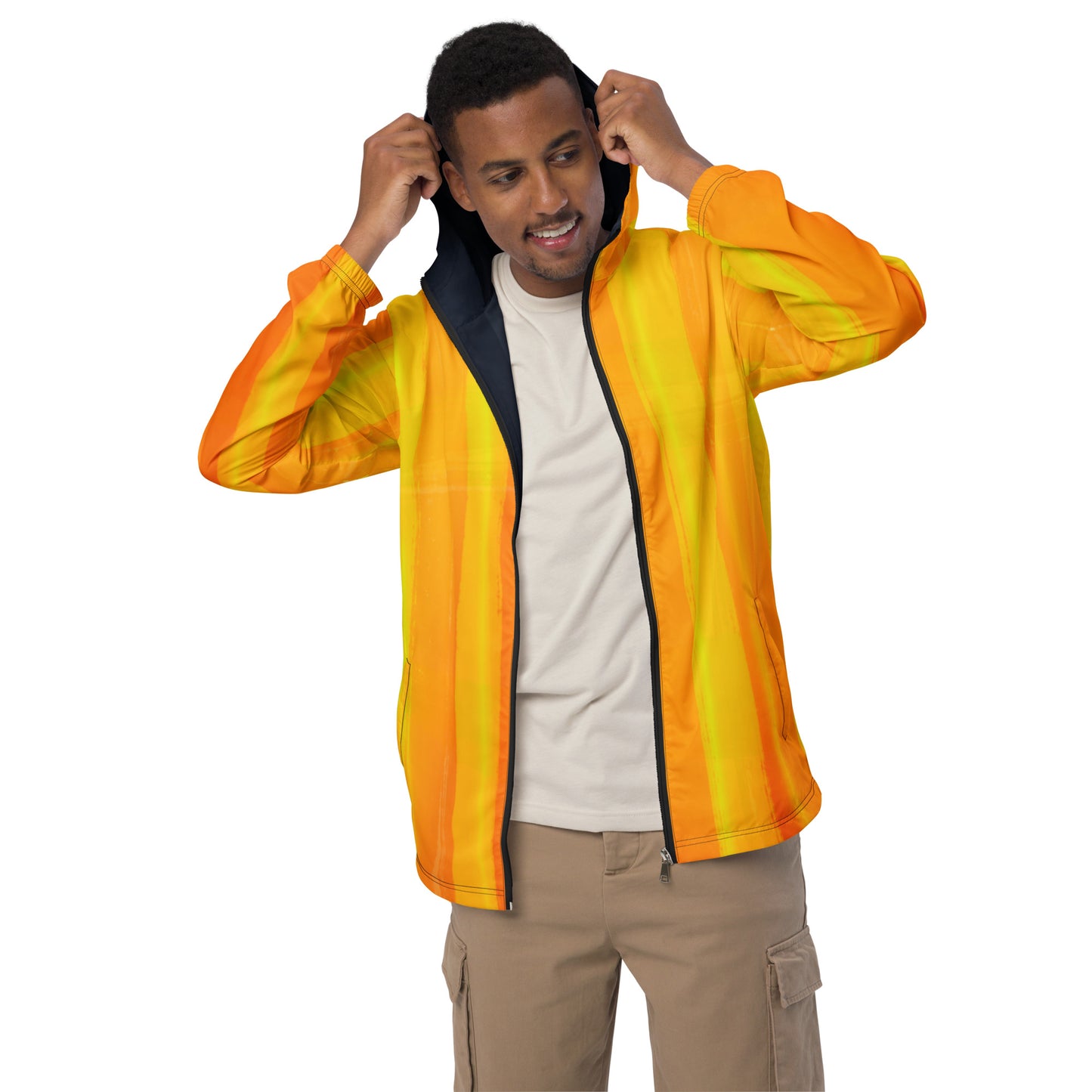 Yellow and Indigo Water-Resistant Windbreaker: Men's Lightweight Mesh-Lined Jacket
