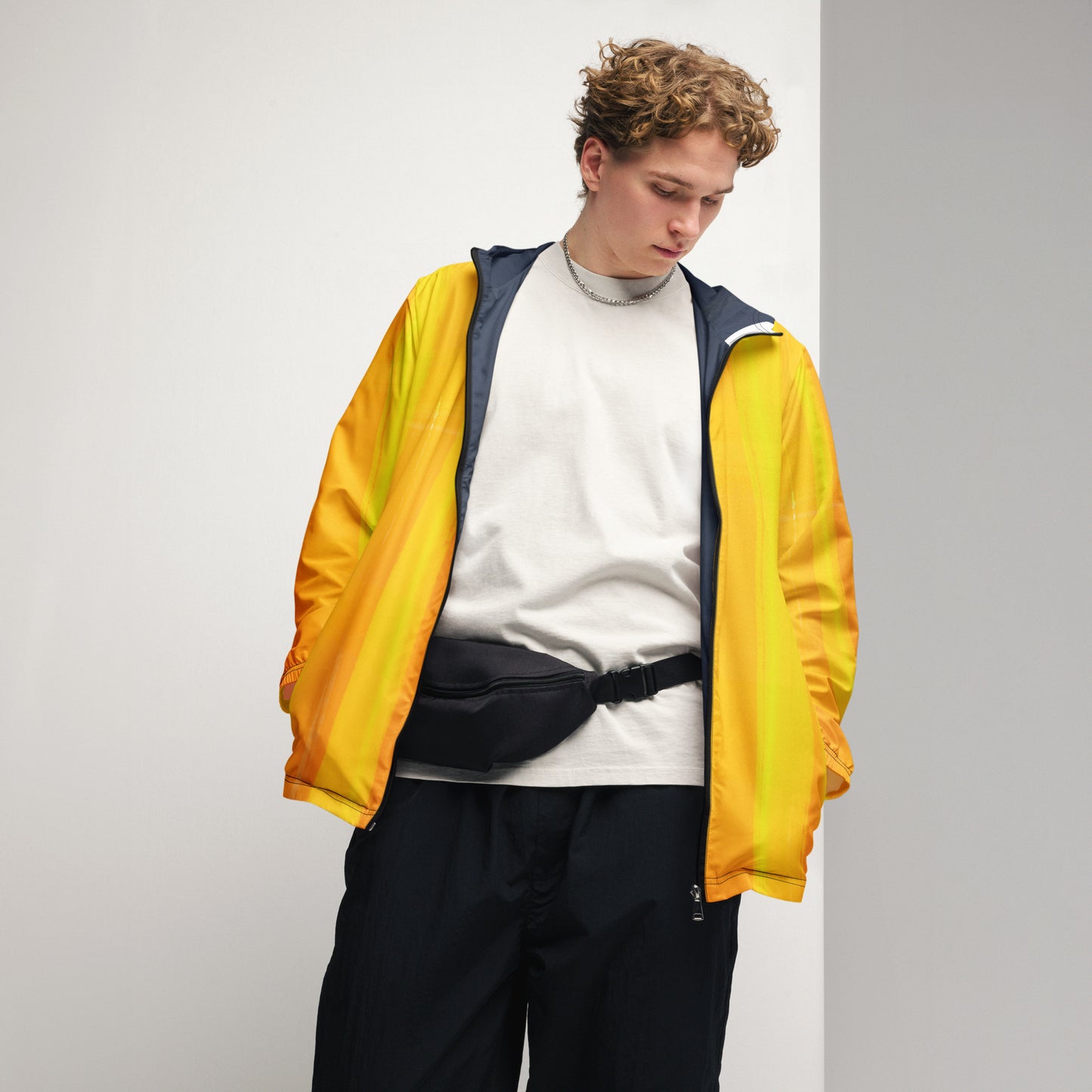 Yellow and Indigo Water-Resistant Windbreaker: Men's Lightweight Mesh-Lined Jacket