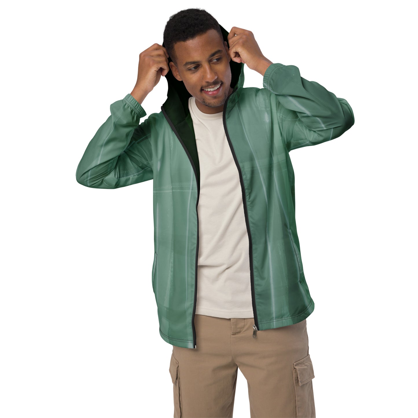 Sage Green Water-Resistant Windbreaker, Men's Lightweight Mesh-Lined Jacket