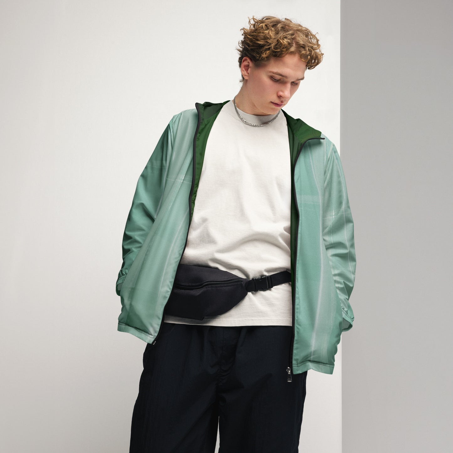 Sage Green Water-Resistant Windbreaker, Men's Lightweight Mesh-Lined Jacket