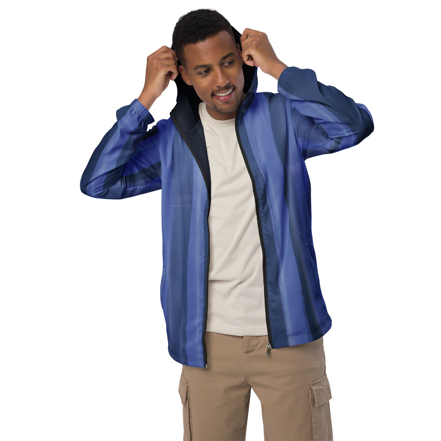 Blue and Indigo Water-Resistant Windbreaker: Men's Lightweight Mesh-Lined Jacket