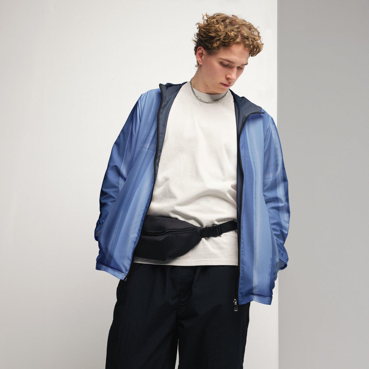 Blue and Indigo Water-Resistant Windbreaker: Men's Lightweight Mesh-Lined Jacket