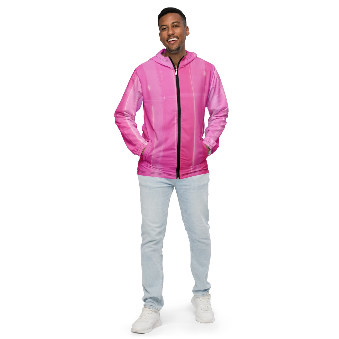 Pink Water-Resistant Windbreaker: Men's Lightweight Mesh-Lined Jacket