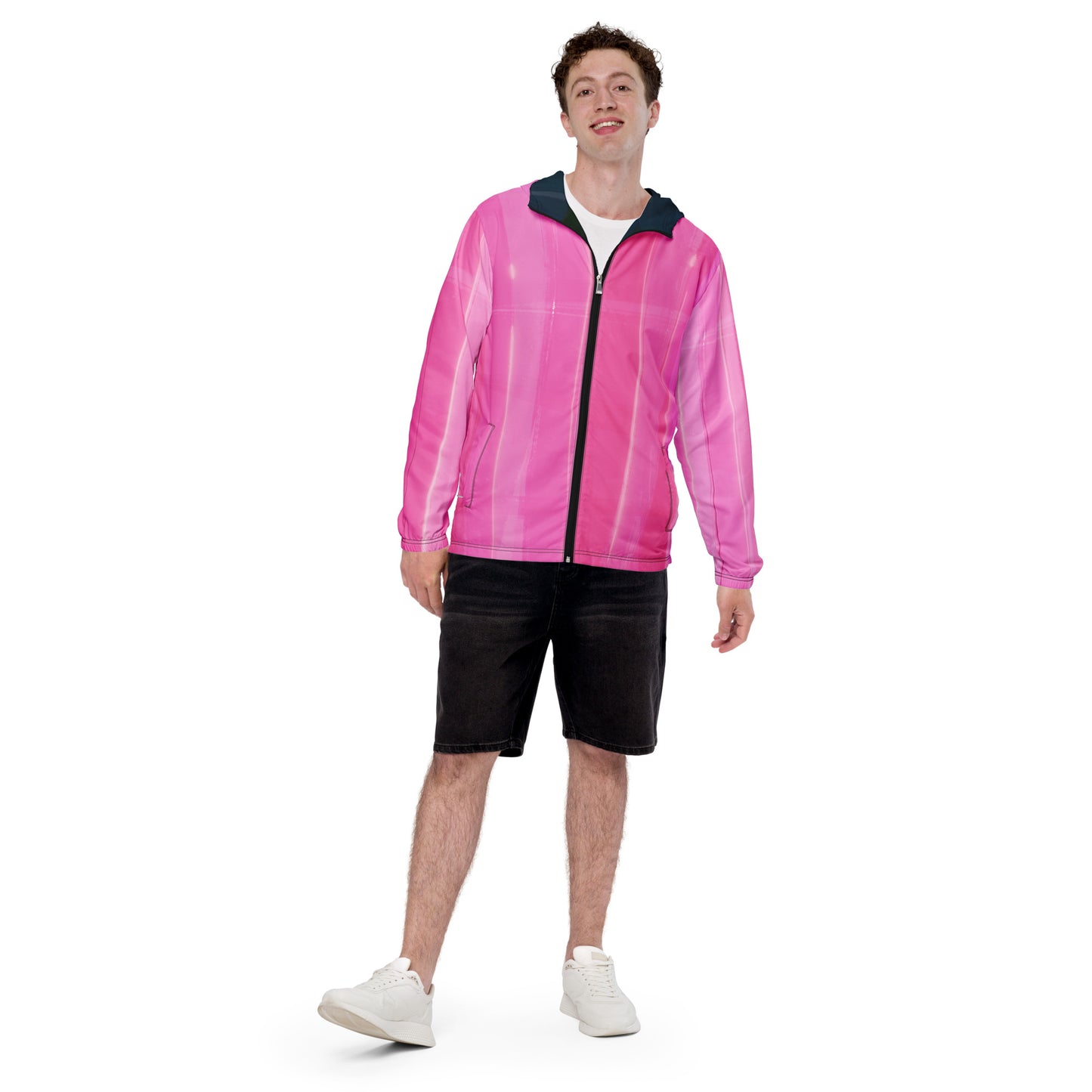 Pink Water-Resistant Windbreaker: Men's Lightweight Mesh-Lined Jacket