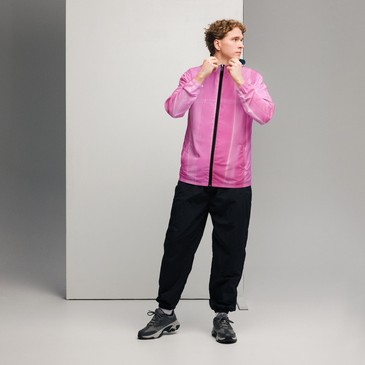 Pink Water-Resistant Windbreaker: Men's Lightweight Mesh-Lined Jacket