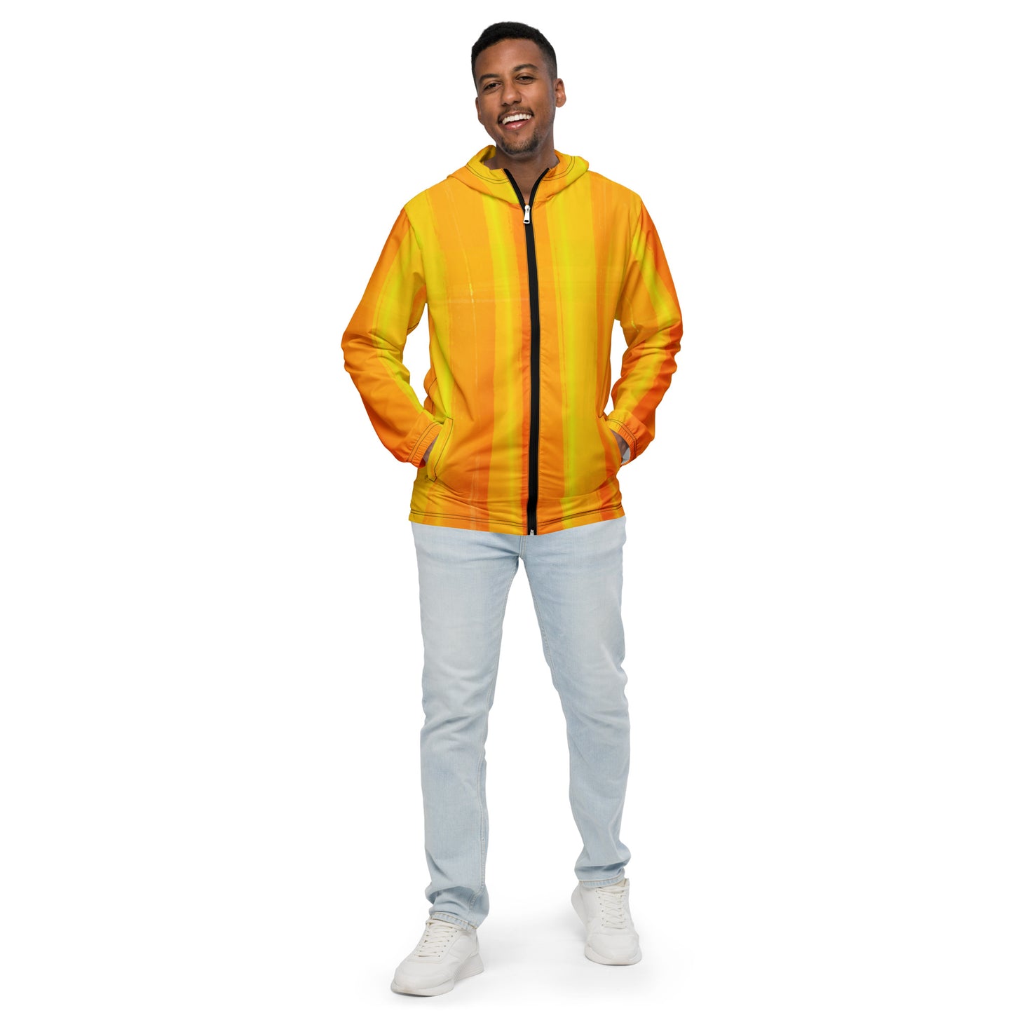 Yellow and Indigo Water-Resistant Windbreaker: Men's Lightweight Mesh-Lined Jacket