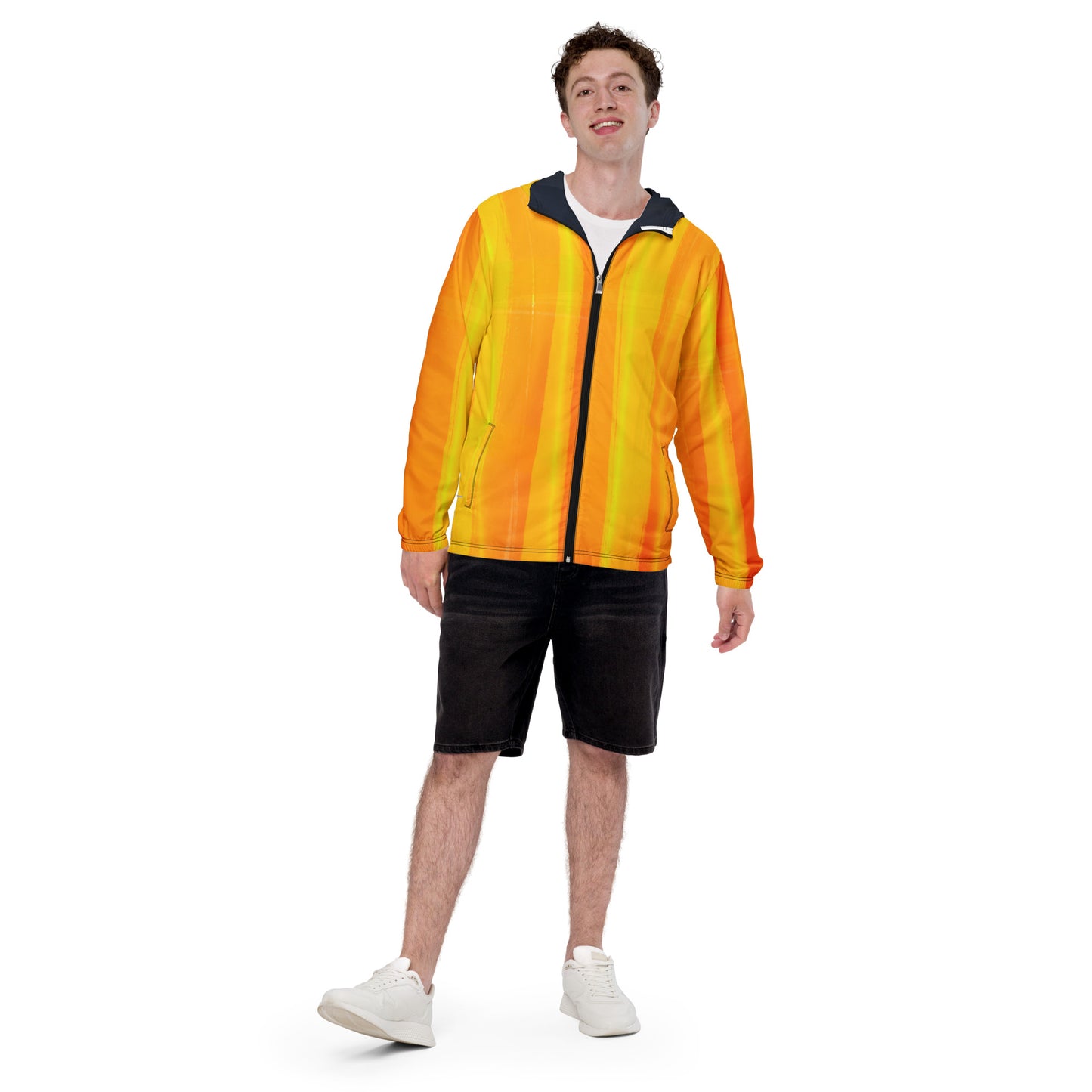 Yellow and Indigo Water-Resistant Windbreaker: Men's Lightweight Mesh-Lined Jacket