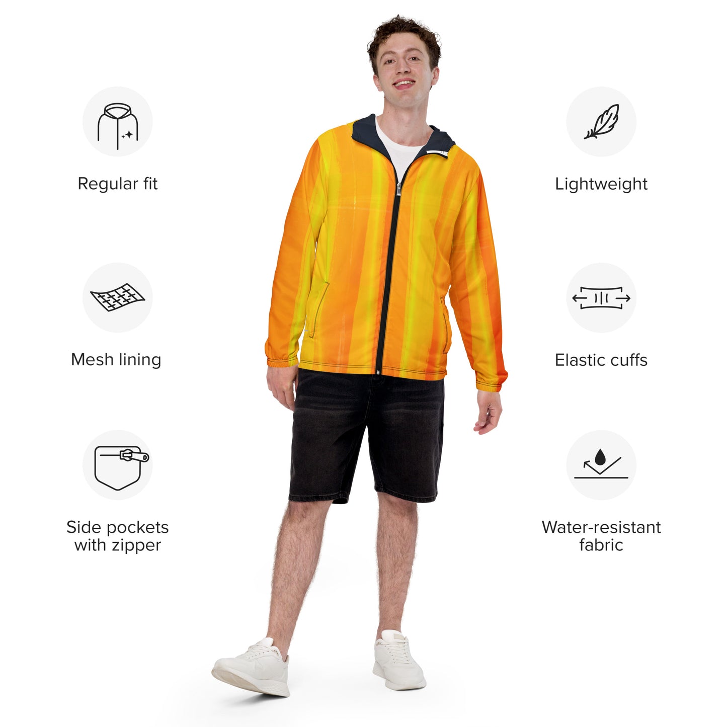 Yellow and Indigo Water-Resistant Windbreaker: Men's Lightweight Mesh-Lined Jacket