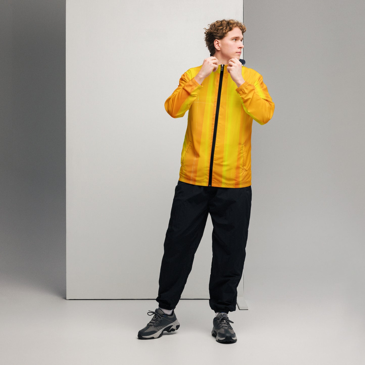 Yellow and Indigo Water-Resistant Windbreaker: Men's Lightweight Mesh-Lined Jacket