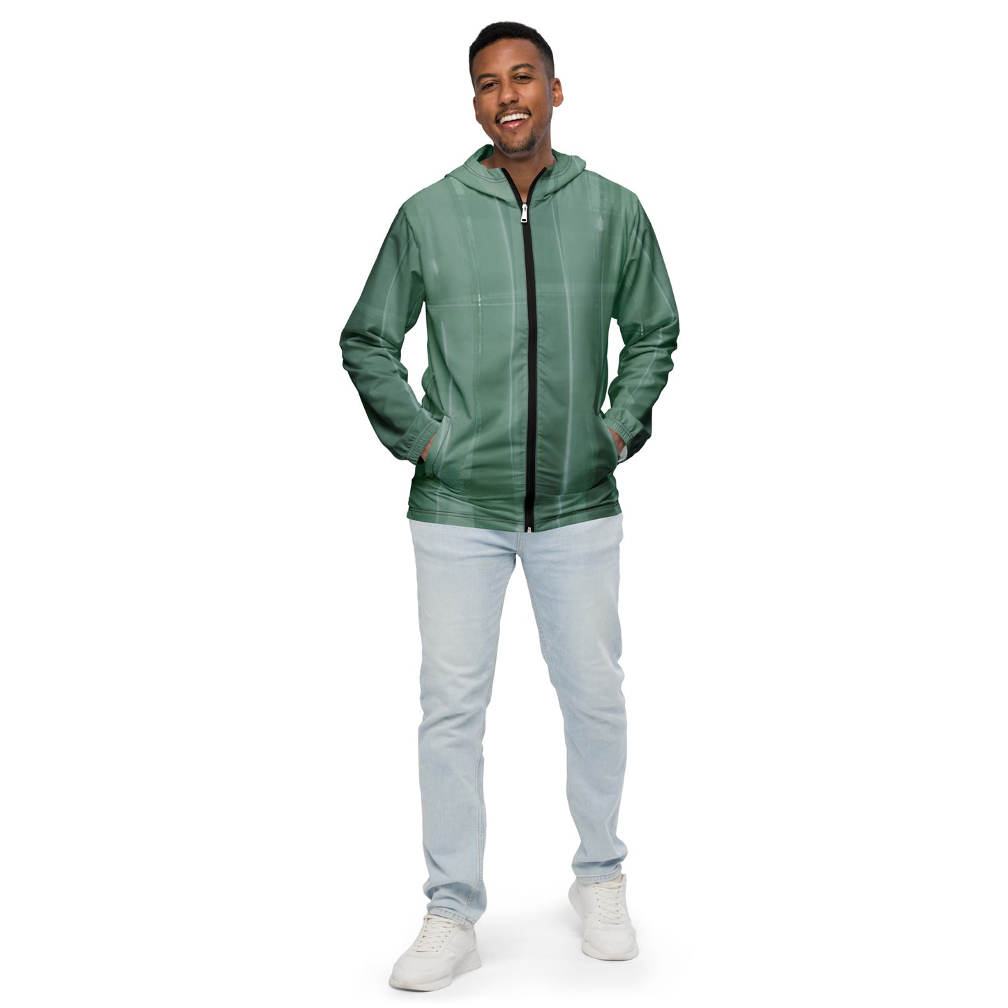 Sage Green Water-Resistant Windbreaker, Men's Lightweight Mesh-Lined Jacket