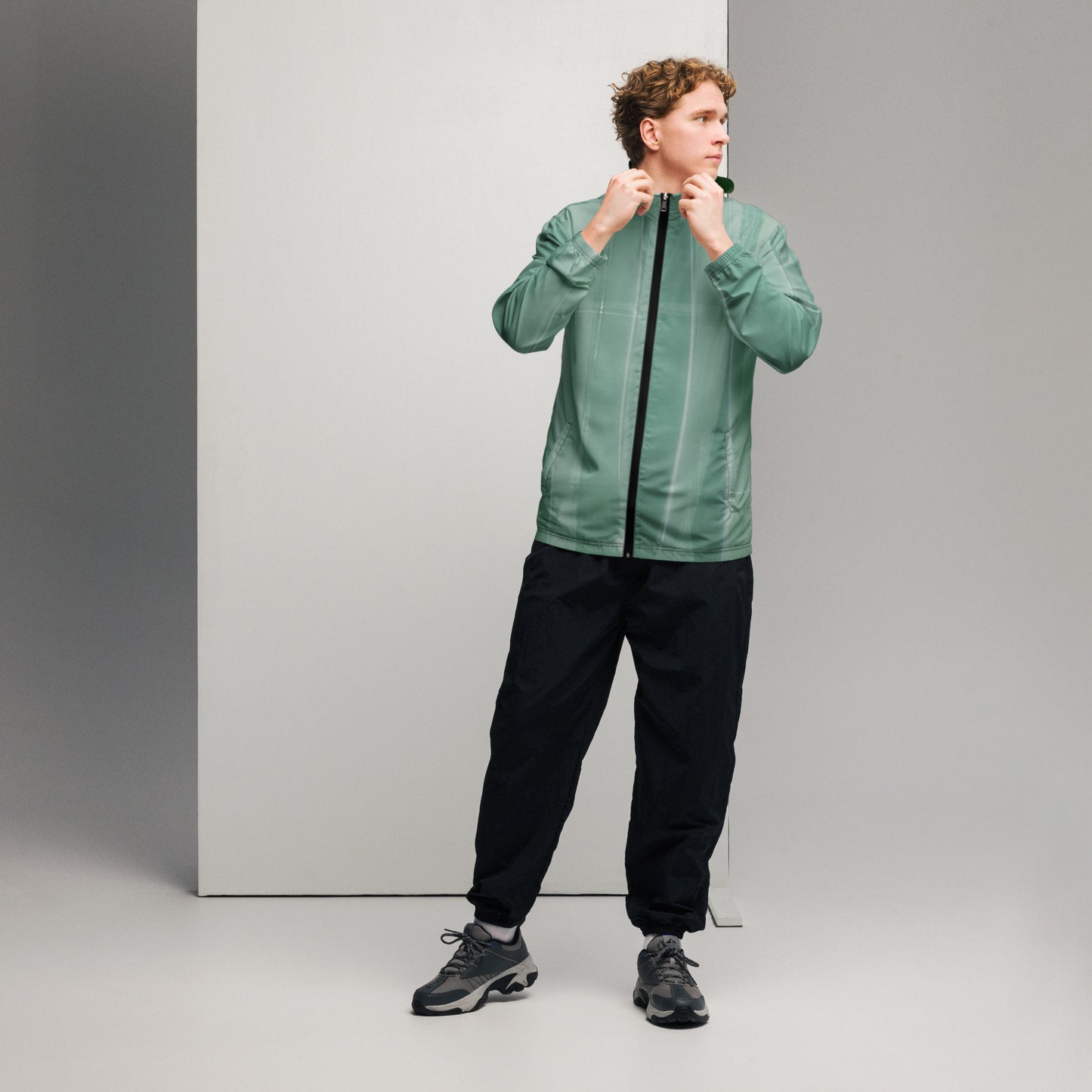 Sage Green Water-Resistant Windbreaker, Men's Lightweight Mesh-Lined Jacket