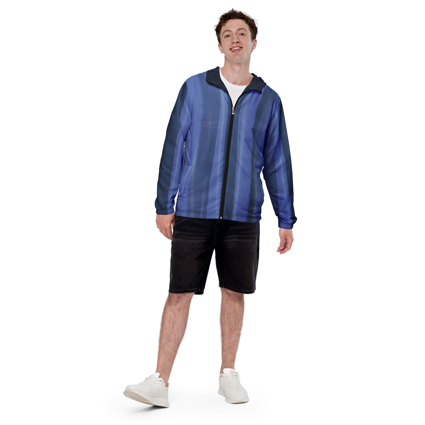 Blue and Indigo Water-Resistant Windbreaker: Men's Lightweight Mesh-Lined Jacket