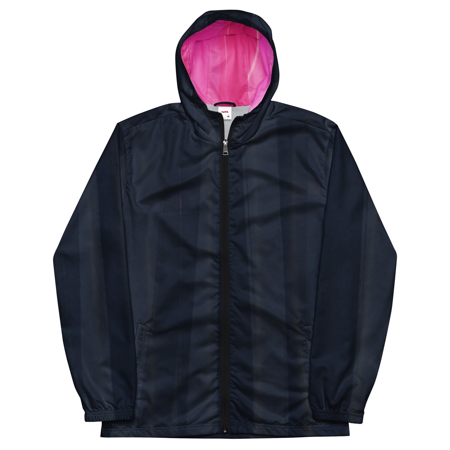 Indigo and Pink Men’s Hooded Windbreaker: Water-Resistant Athletic Jacket