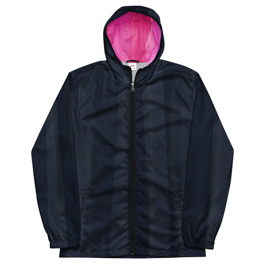 Indigo and Pink Men’s Hooded Windbreaker: Water-Resistant Athletic Jacket