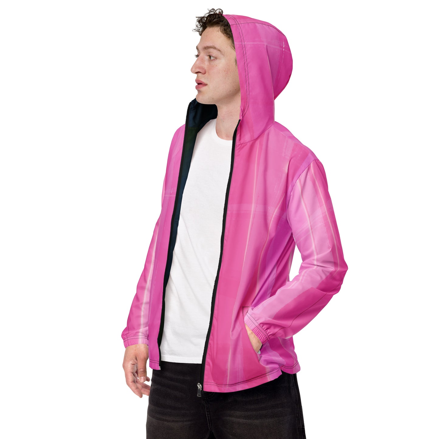 Pink Water-Resistant Windbreaker: Men's Lightweight Mesh-Lined Jacket