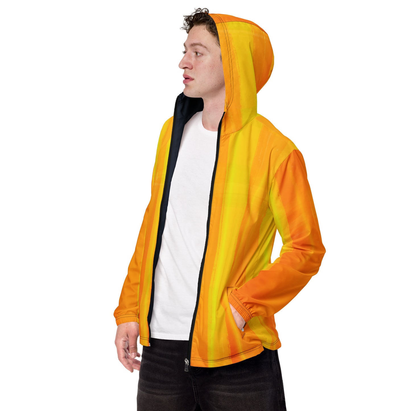 Yellow and Indigo Water-Resistant Windbreaker: Men's Lightweight Mesh-Lined Jacket