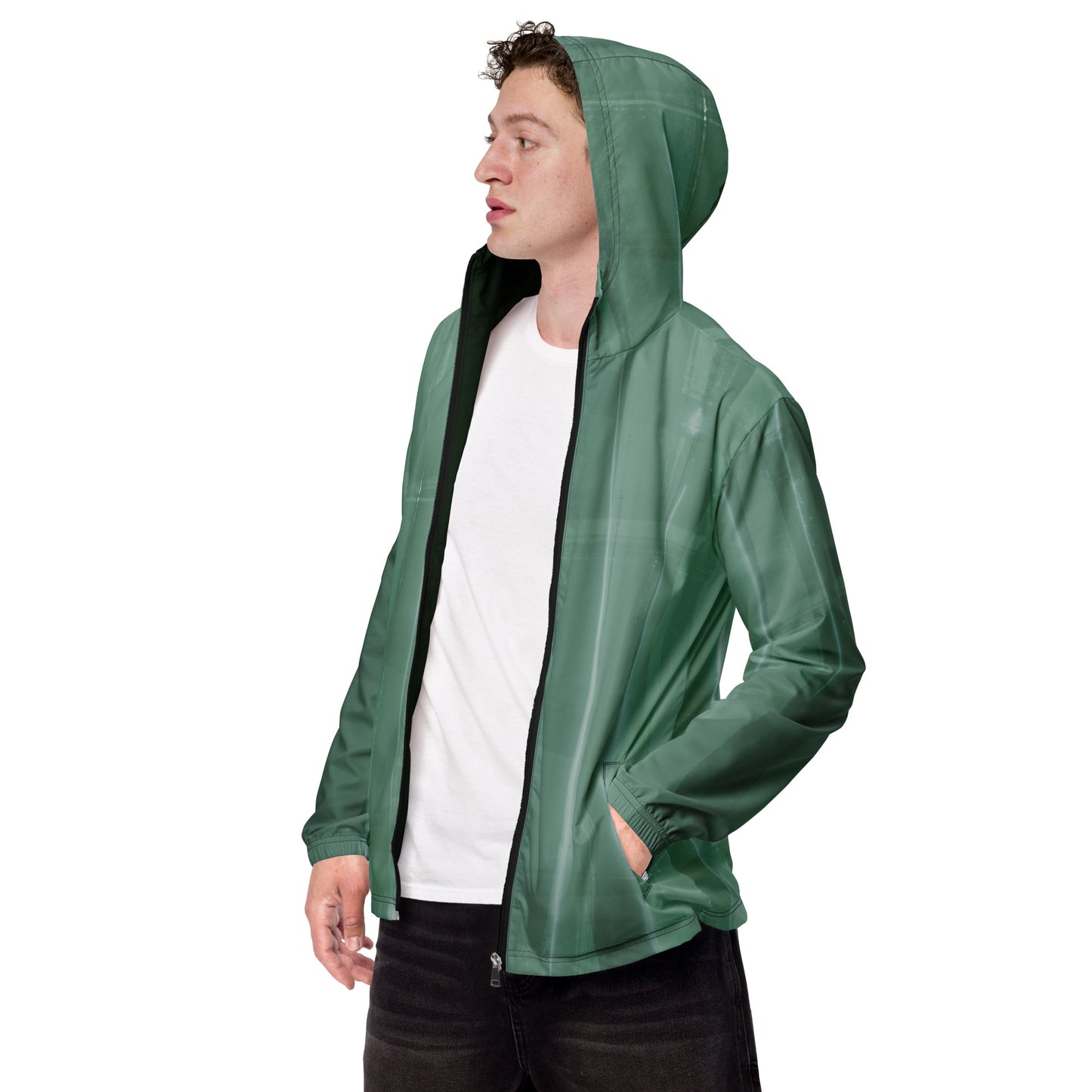 Sage Green Water-Resistant Windbreaker, Men's Lightweight Mesh-Lined Jacket