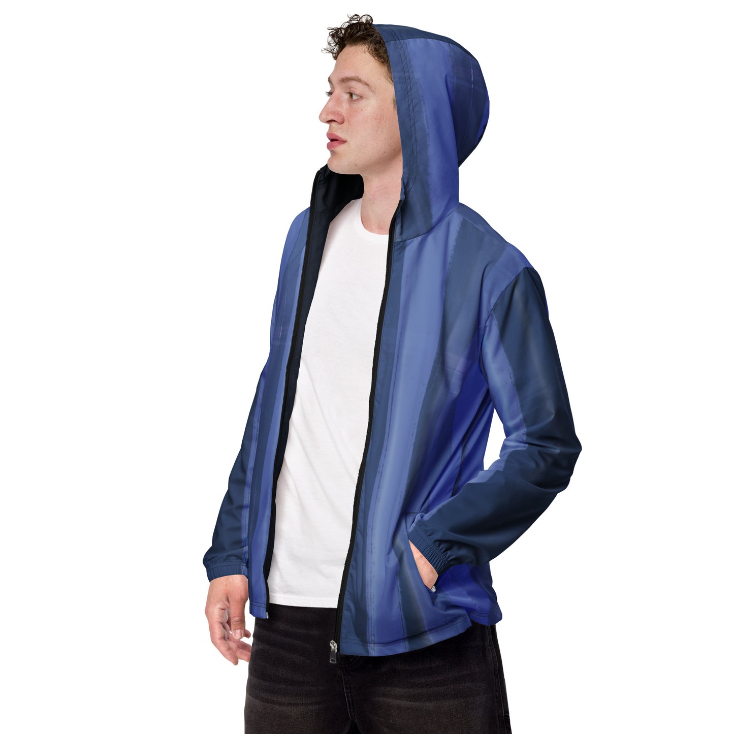 Blue and Indigo Water-Resistant Windbreaker: Men's Lightweight Mesh-Lined Jacket