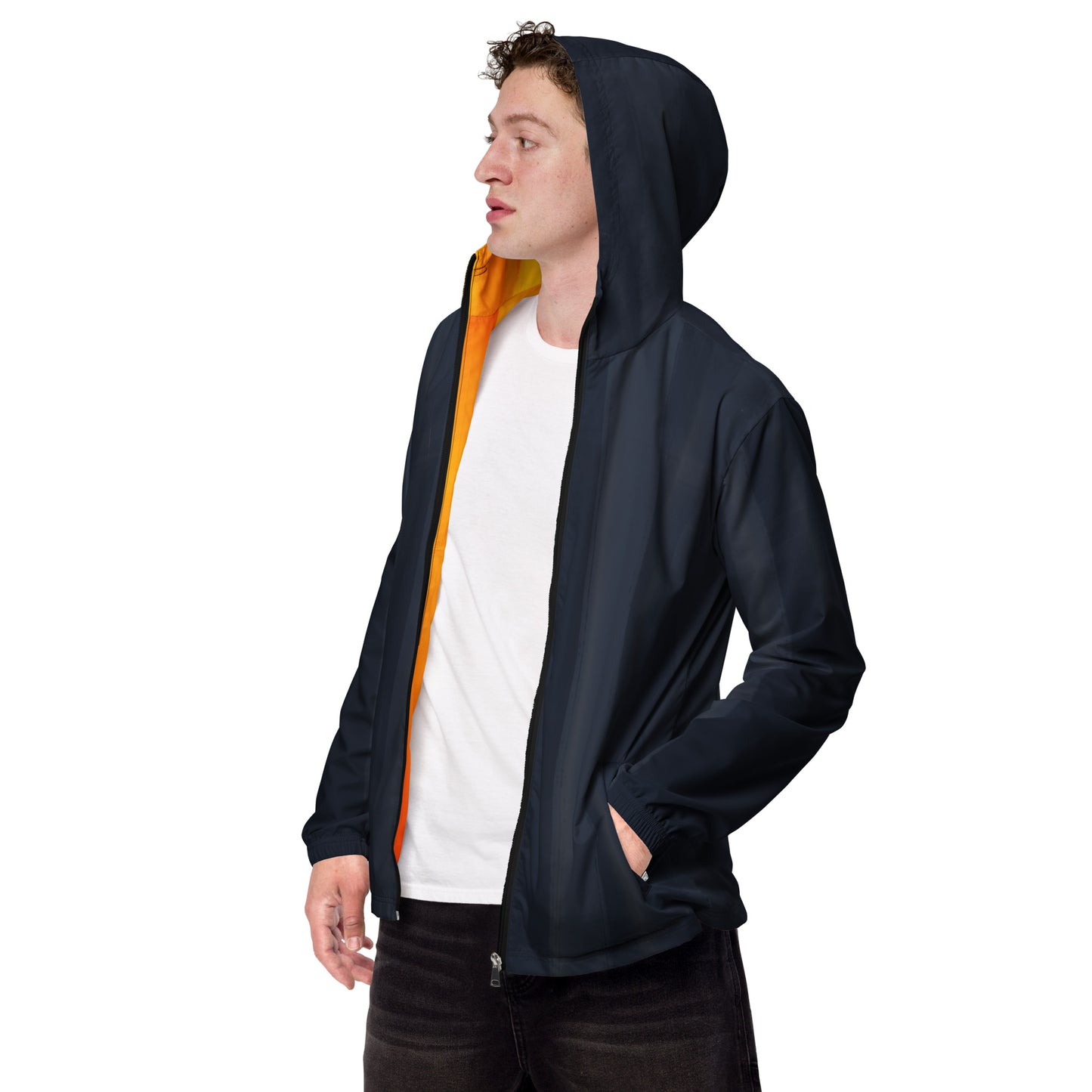Indigo and Yellow Water-Resistant Windbreaker: Men's Lightweight Mesh-Lined Jacket