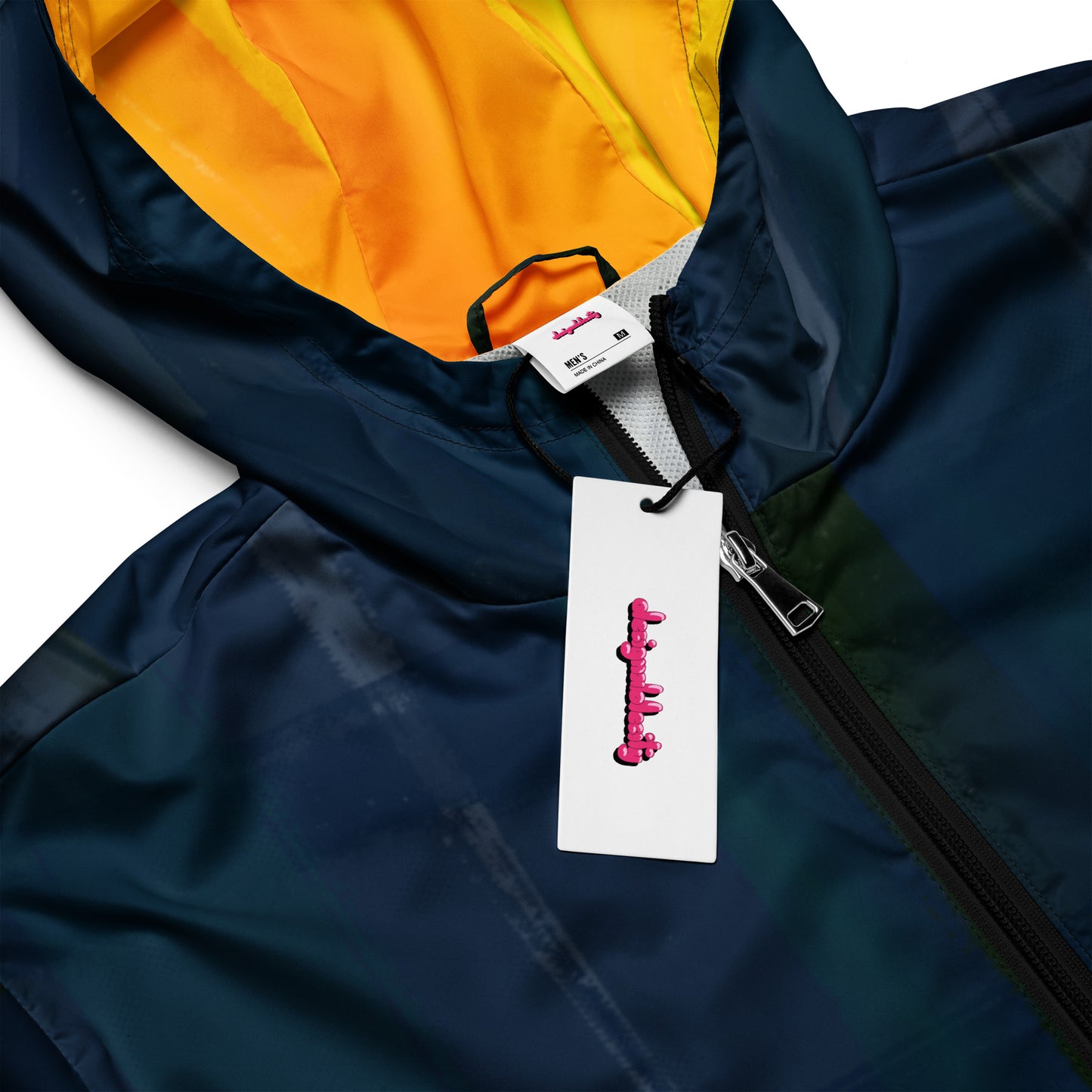 Indigo and Yellow Water-Resistant Windbreaker: Men's Lightweight Mesh-Lined Jacket