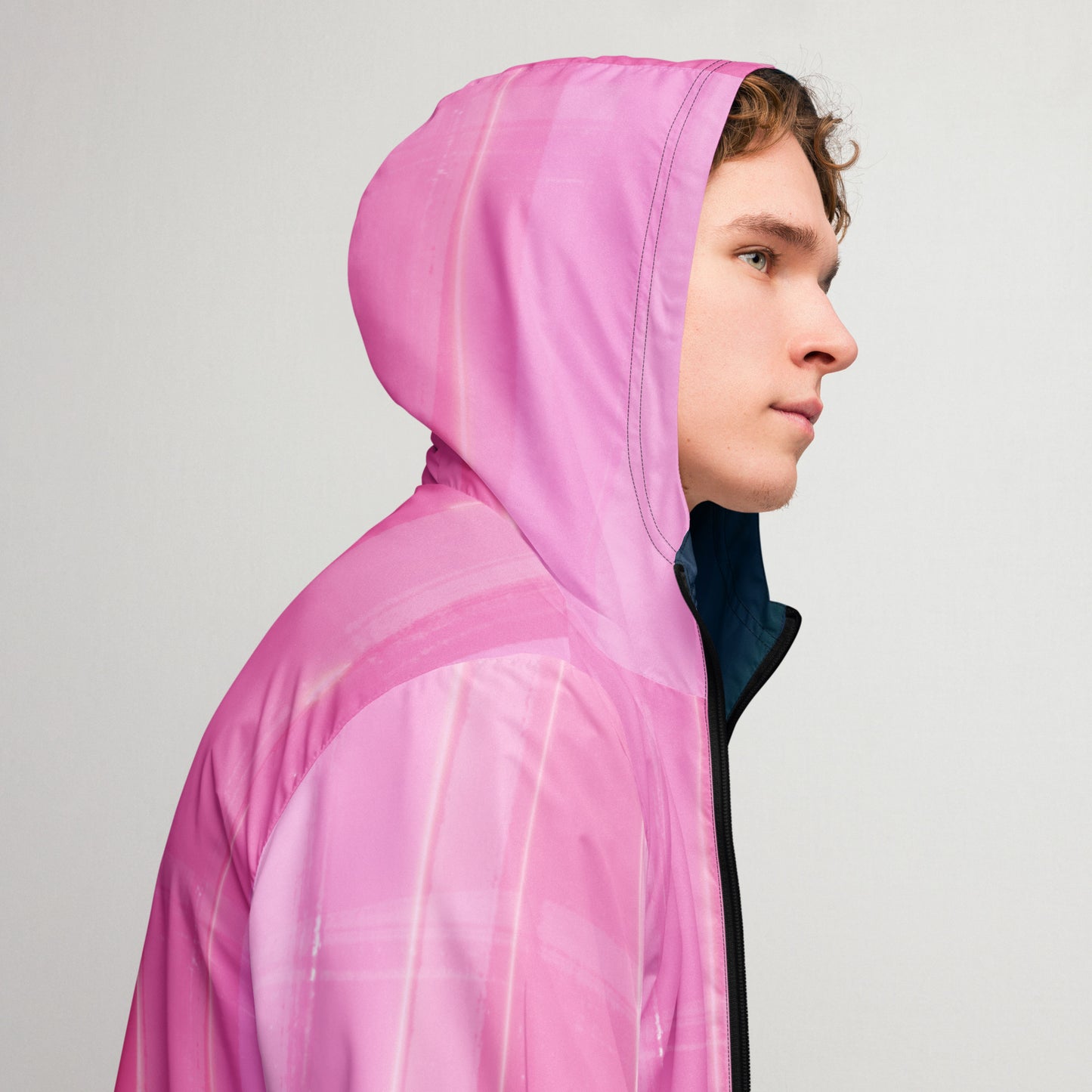 Pink Water-Resistant Windbreaker: Men's Lightweight Mesh-Lined Jacket