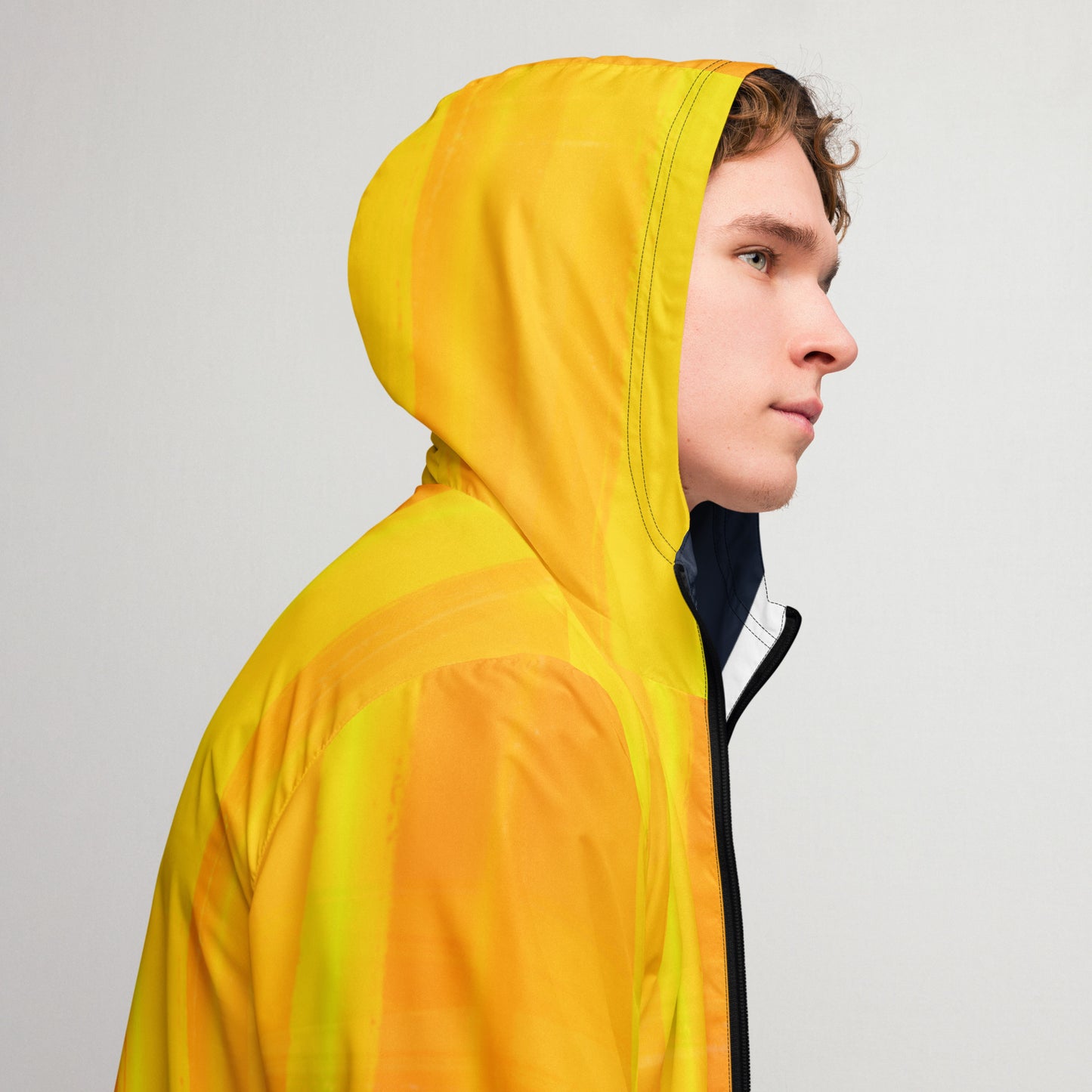 Yellow and Indigo Water-Resistant Windbreaker: Men's Lightweight Mesh-Lined Jacket